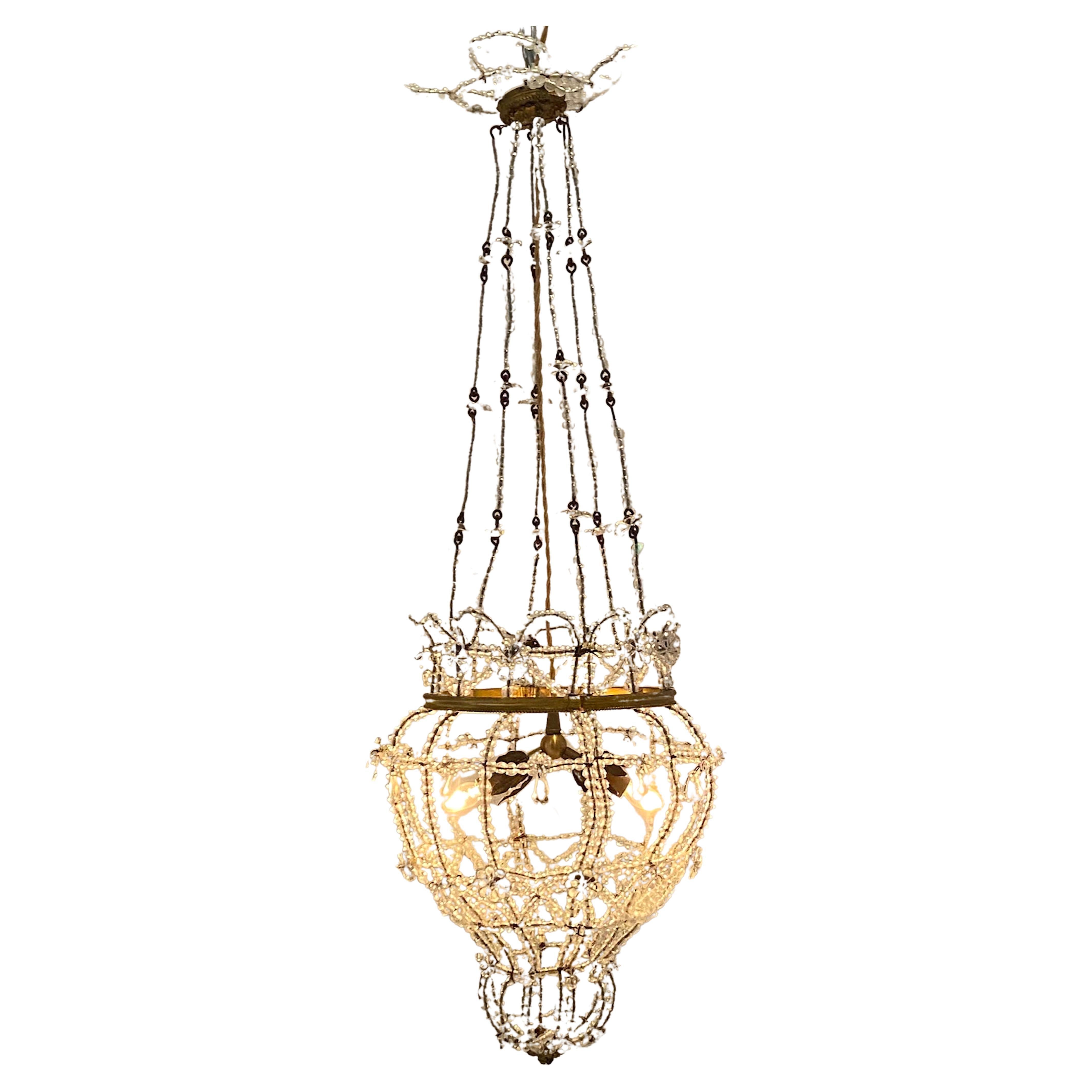 Early 20th Century Italian Bronze and Crystal Chandelier. For Sale
