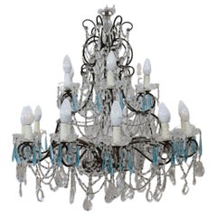 Vintage Early 20th Century Italian Bronze and Crystal Large Chandelier