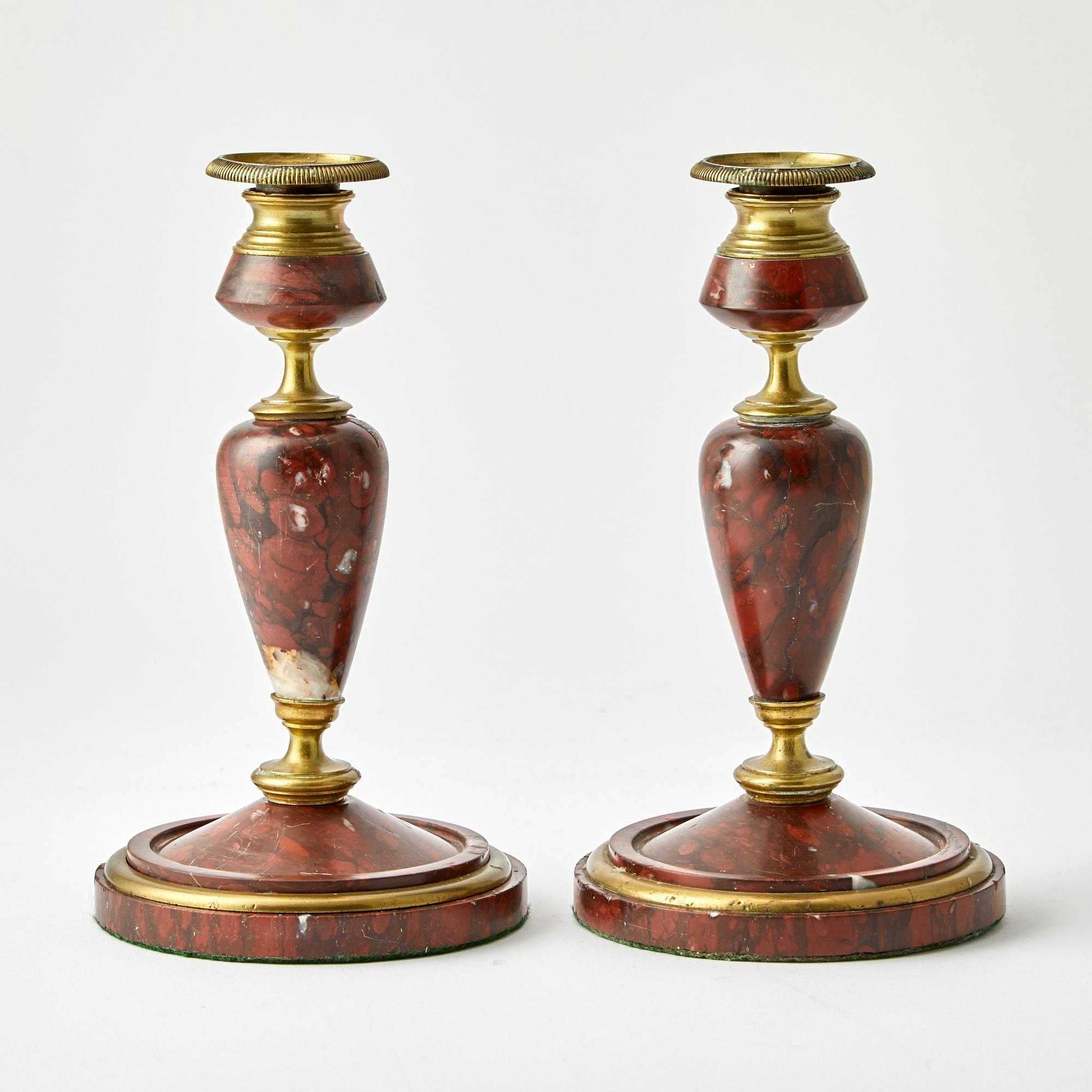 Portacandele in bronzo e marmo rosso del primo Novecento italiano in vendita 3