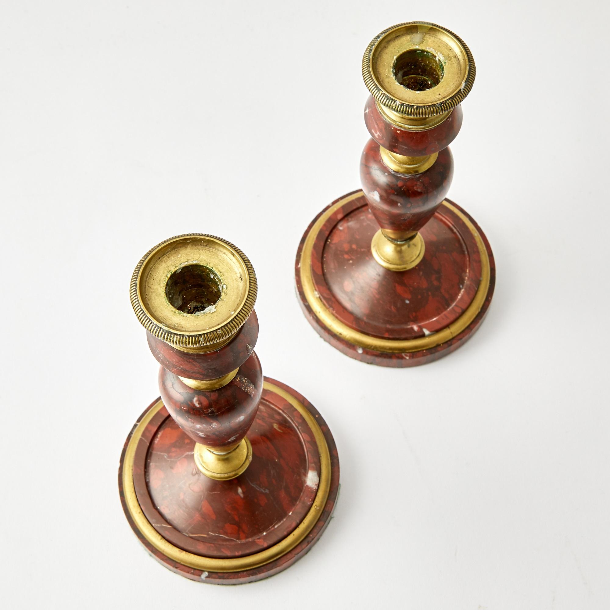 Luigi XV Portacandele in bronzo e marmo rosso del primo Novecento italiano in vendita