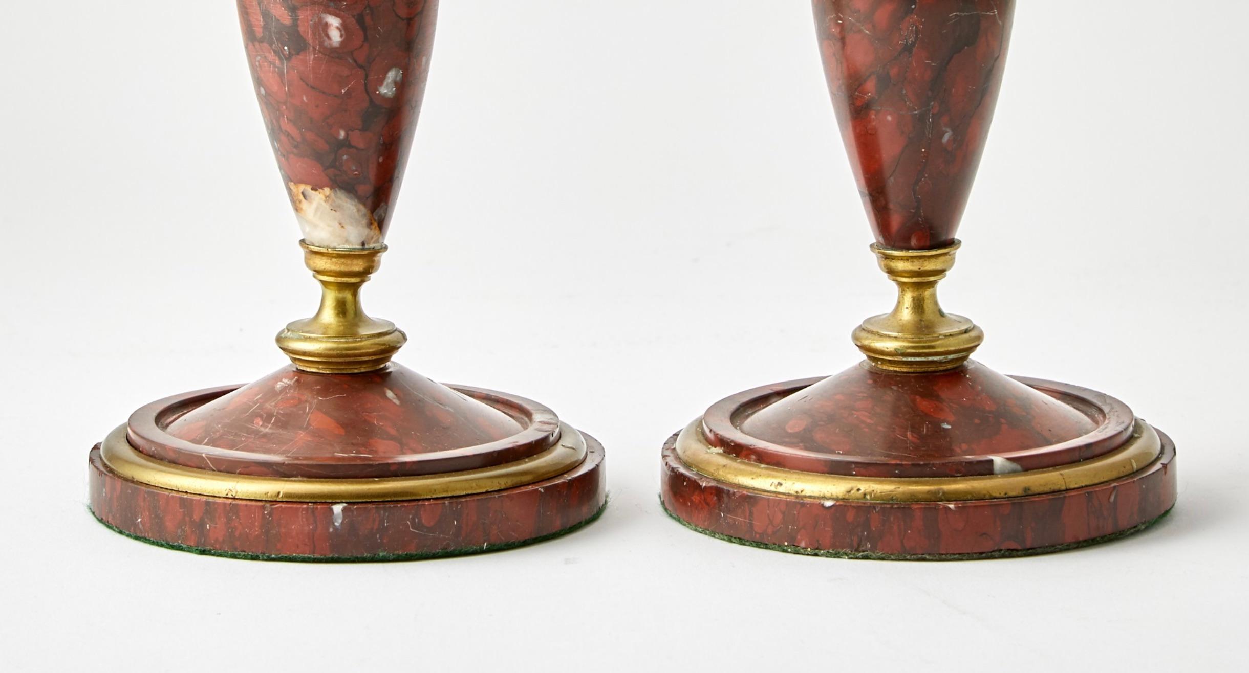 Bronzo Portacandele in bronzo e marmo rosso del primo Novecento italiano in vendita