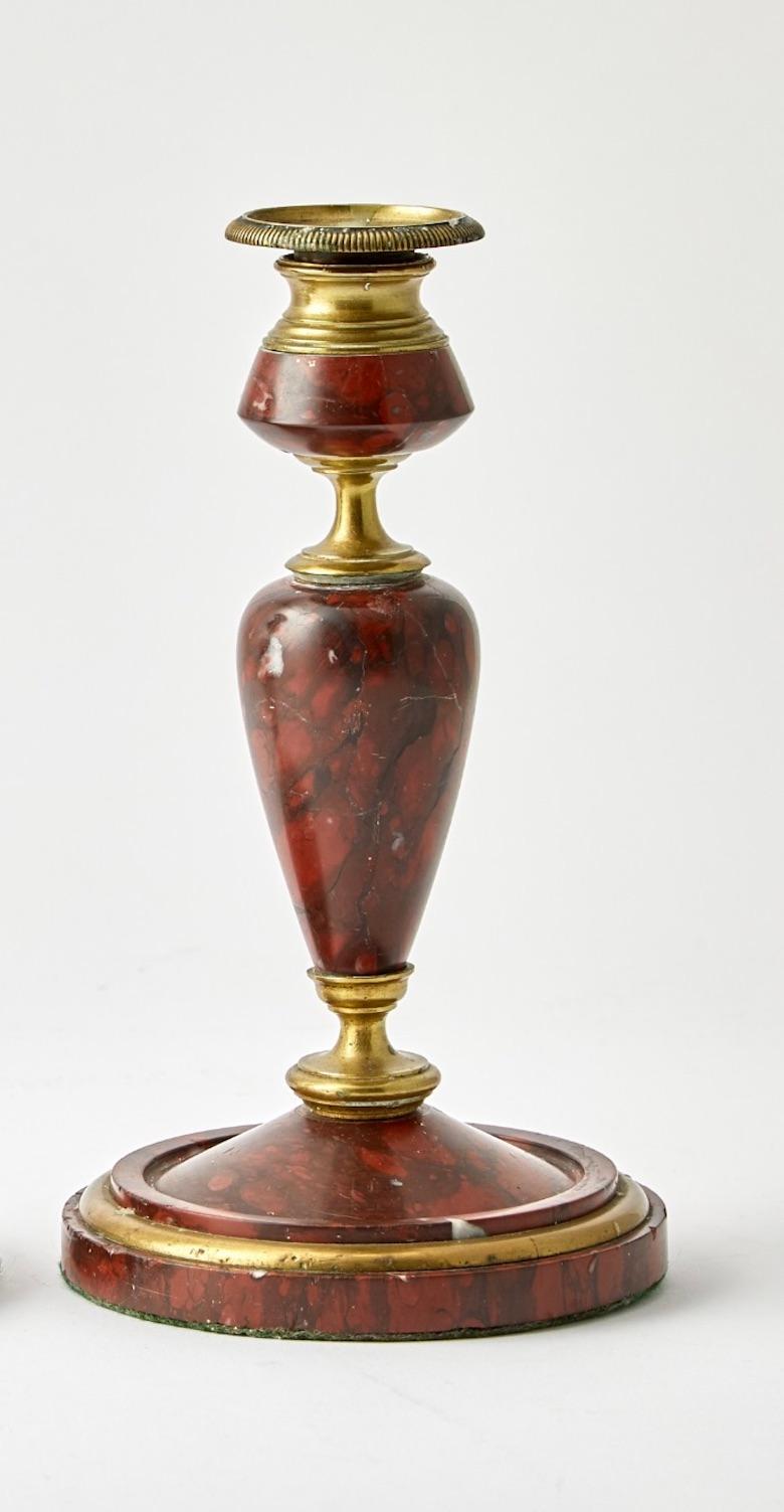 Portacandele in bronzo e marmo rosso del primo Novecento italiano in vendita 1