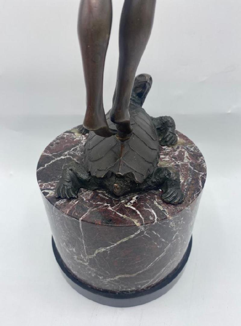 Early 20th Century Italian Bronze Figure on Marble Base of Woman on Turtle In Good Condition For Sale In Middleburg, VA