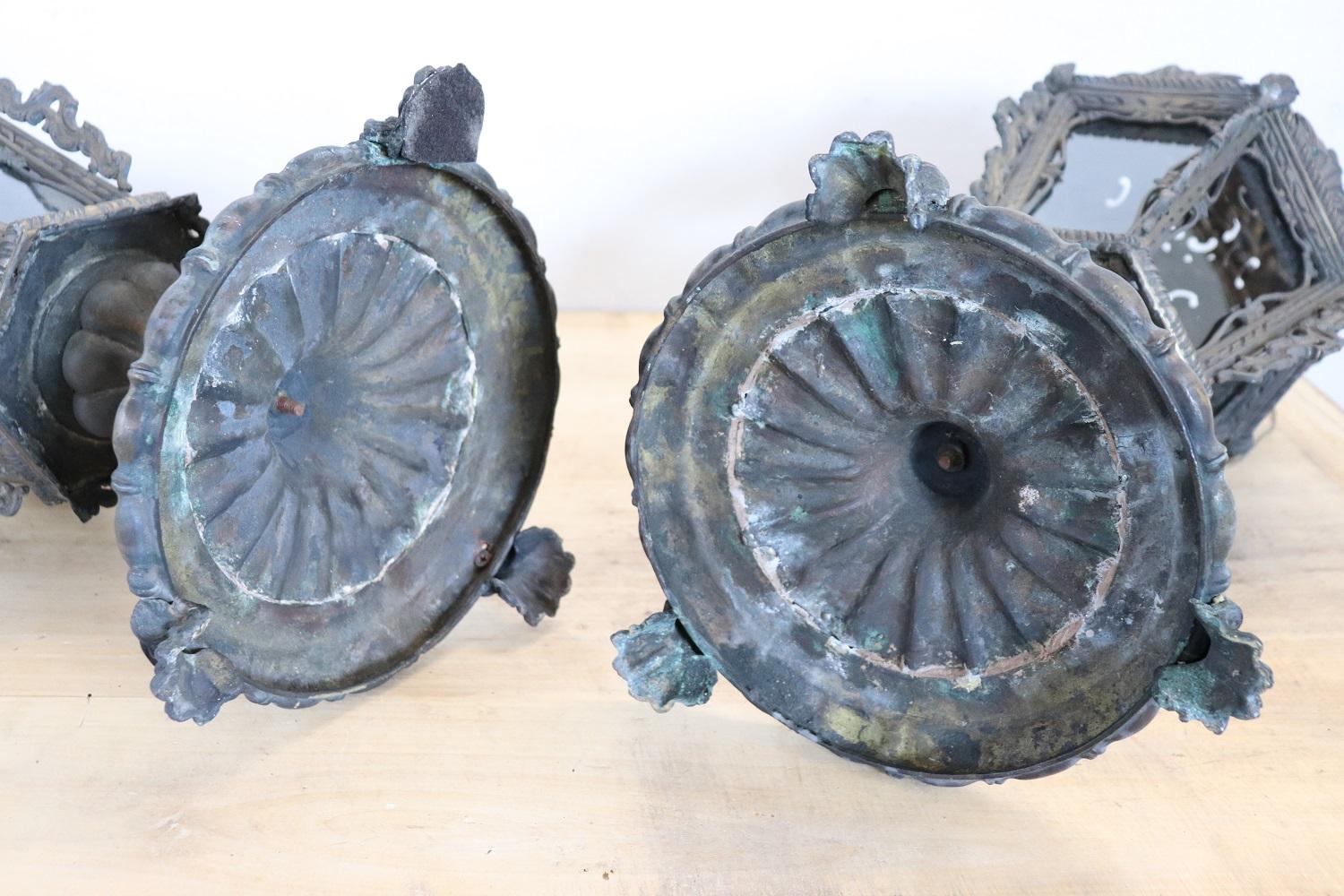  Early 20th Century Italian Bronze Pair fo Table Lamps or Lanterns For Sale 6