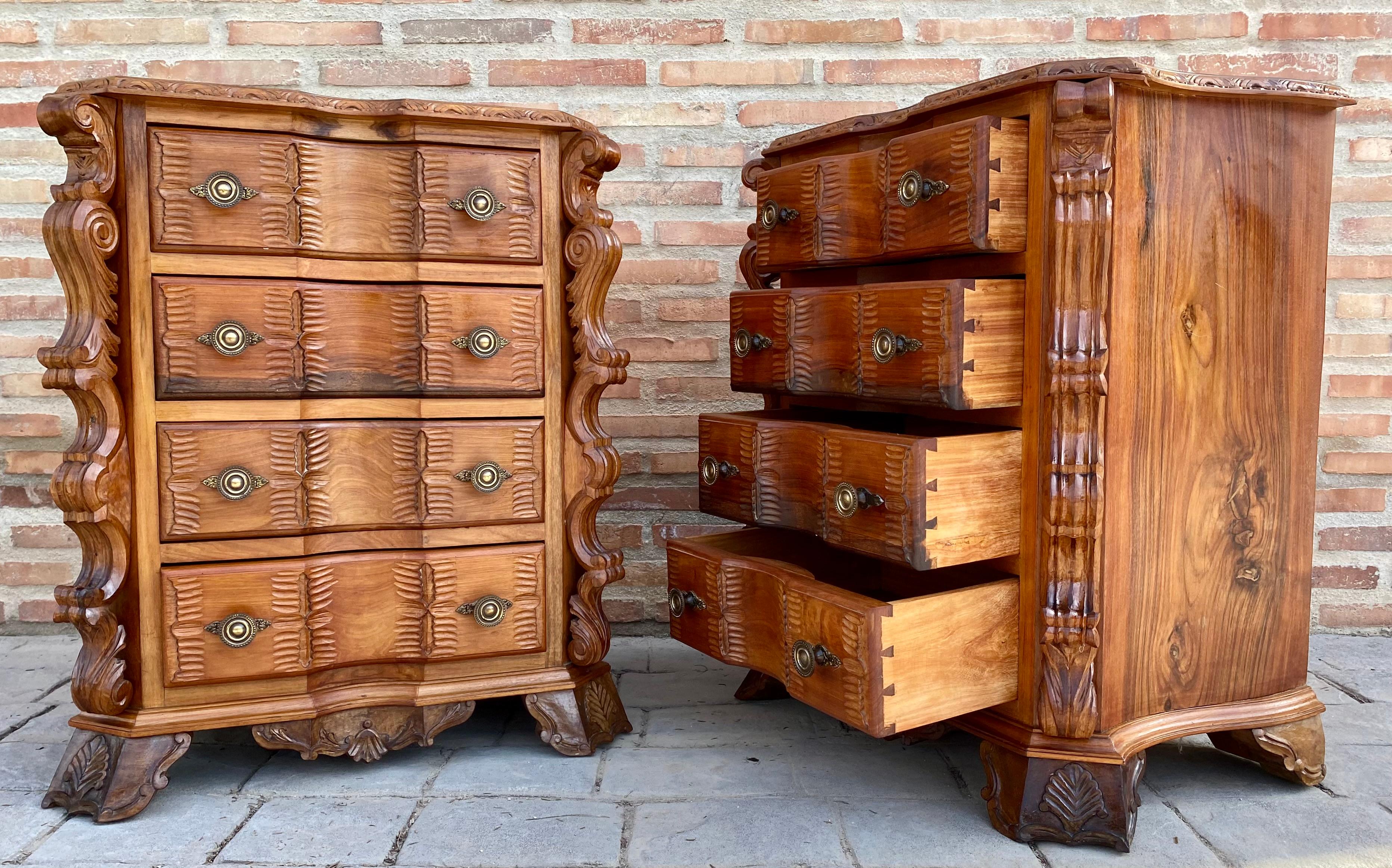 French Early 20th Century Italian Burl Walnut and Fruitwood Bedside Commodes, Set of 2 For Sale