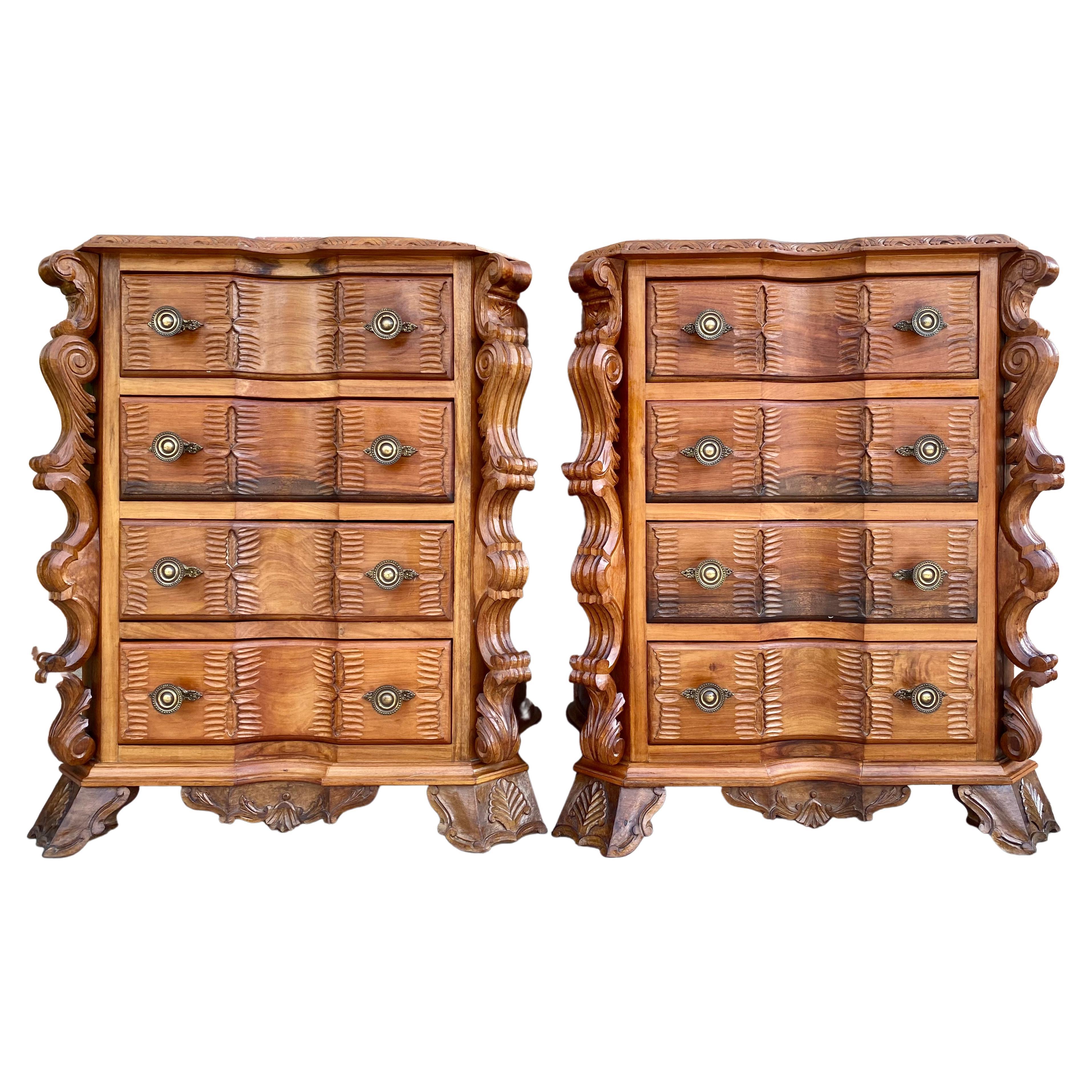 Early 20th Century Italian Burl Walnut and Fruitwood Bedside Commodes, Set of 2 For Sale