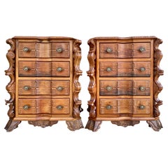 Early 20th Century Italian Burl Walnut and Fruitwood Bedside Commodes, Set of 2