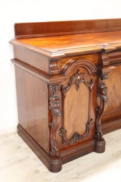 Early 20th Century Italian Carved Mahogany Wood Long Sideboard