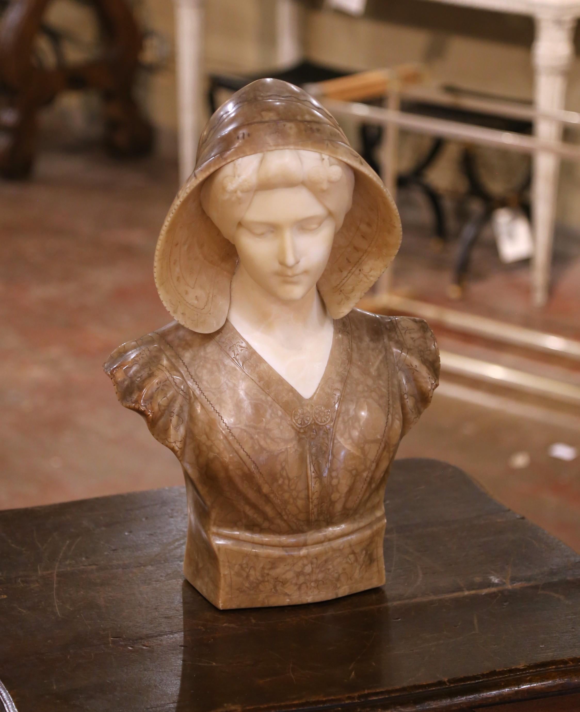 Marbre Buste de jeune fille en marbre italien sculpté du début du 20e siècle, signé Pugi en vente