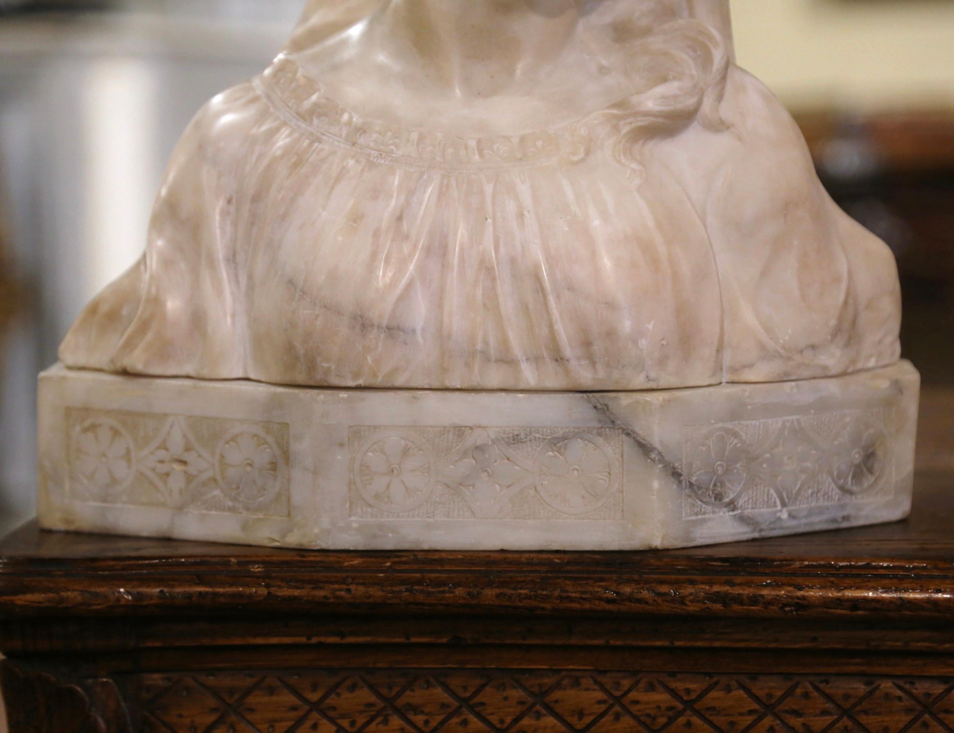 French Early 20th Century Italian Carved Marble Bust of Young Beauty Signed A. Cipriani For Sale