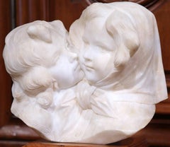 Early 20th Century Italian Carved Marble Sculpture on Wood Stand Signed A. Gory