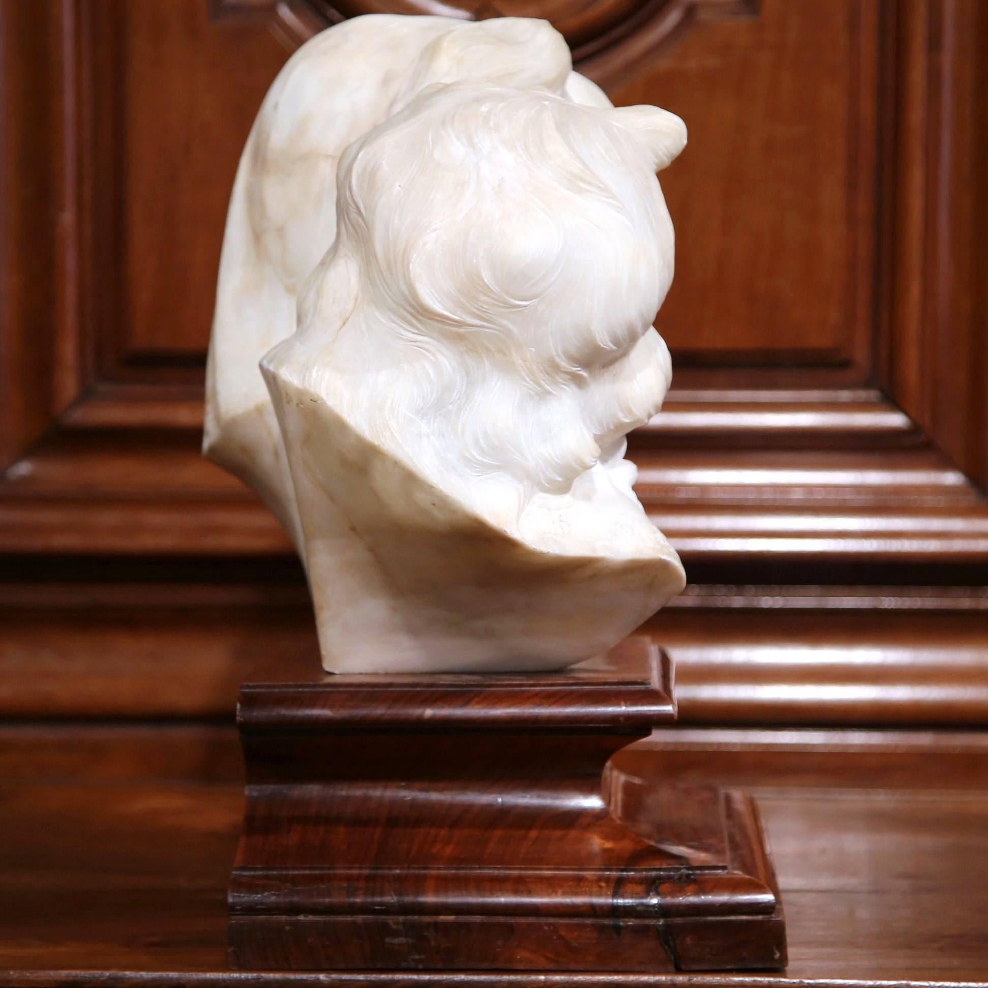 Hand-Carved Early 20th Century Italian Carved Marble Sculpture on Wood Stand Signed A. Gory For Sale