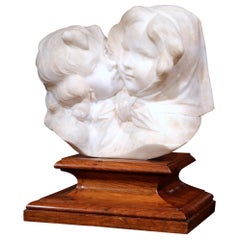 Antique Early 20th Century Italian Carved Marble Sculpture on Wood Stand Signed A. Gory