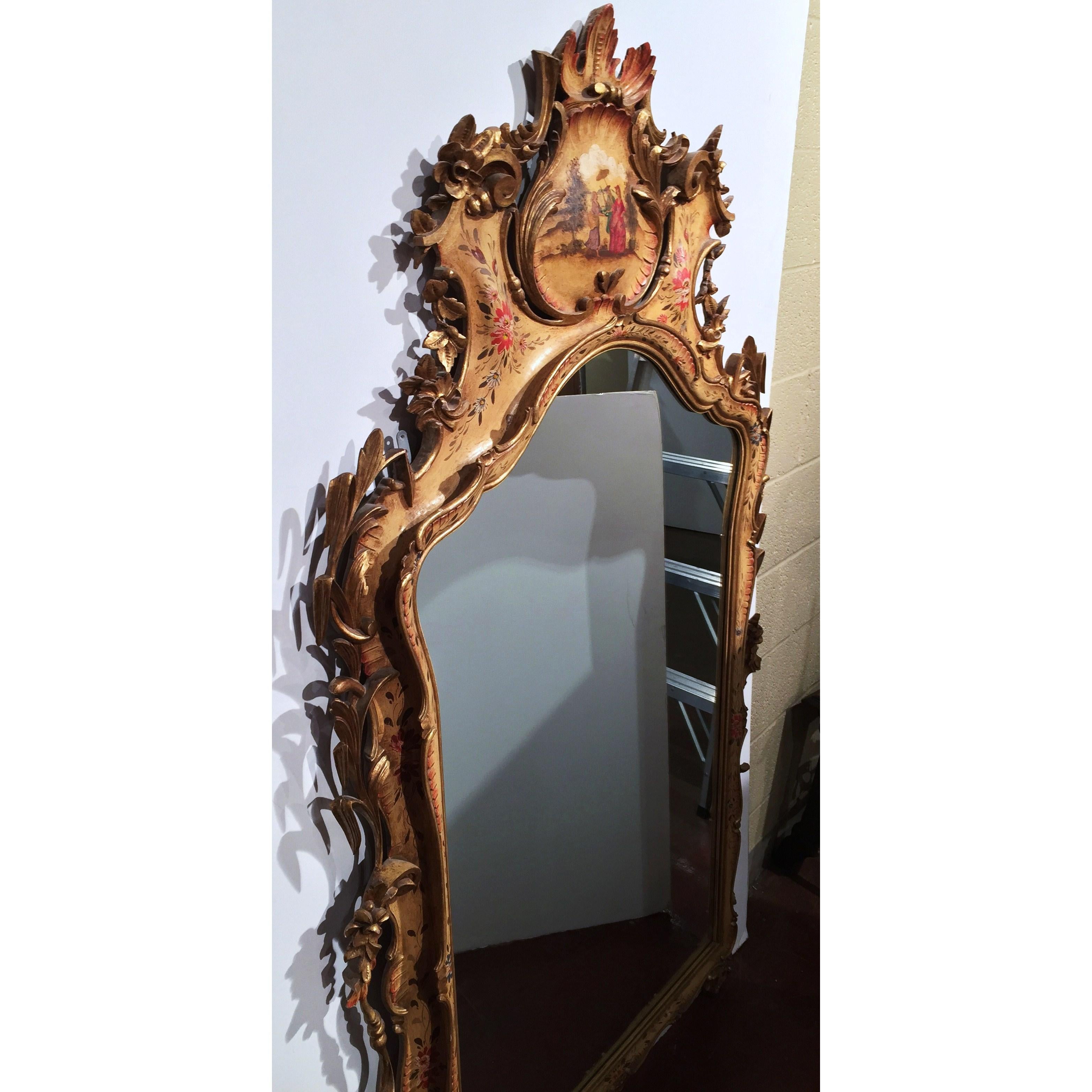 Wood Early 20th Century Italian Carved Painted Wall Mirror