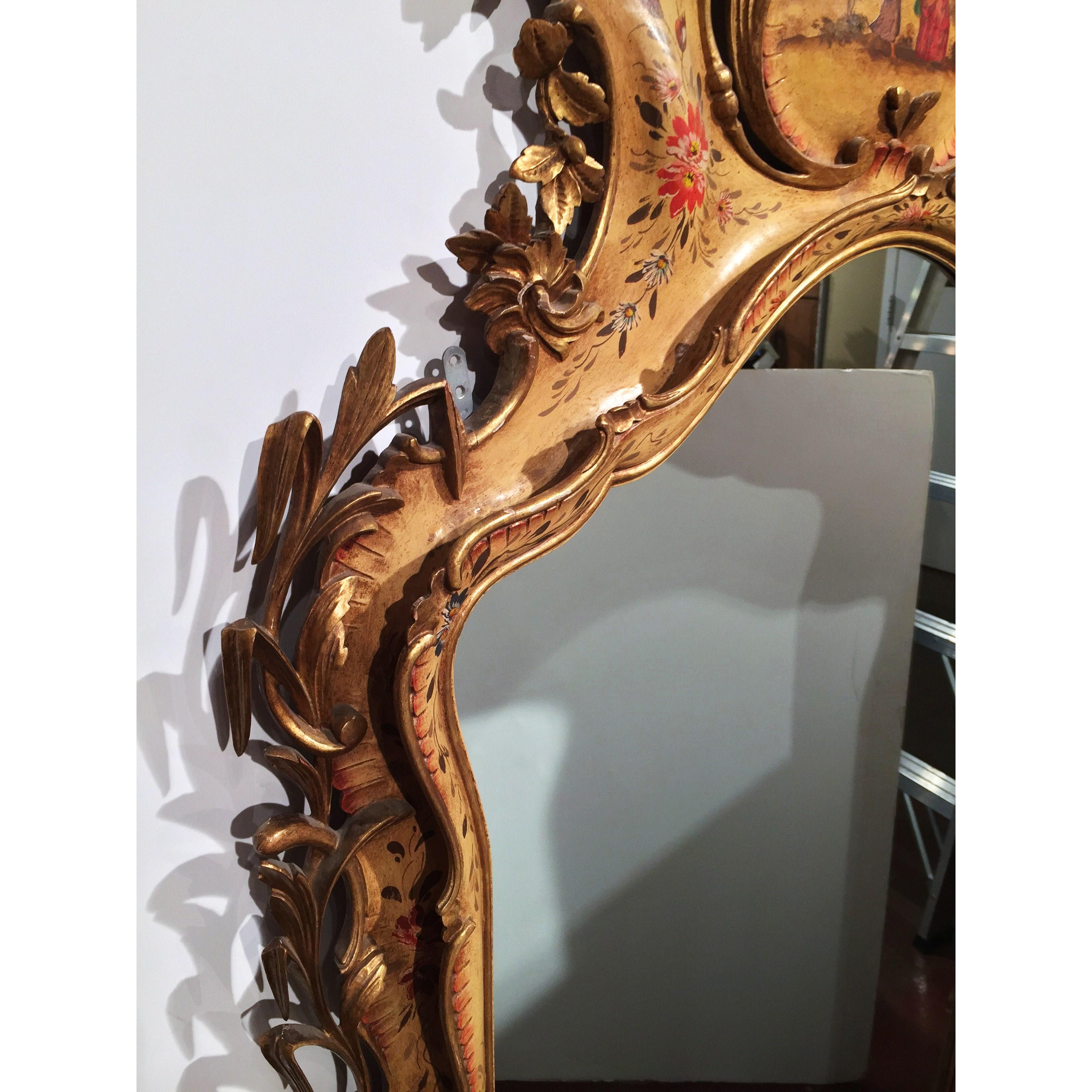 Early 20th Century Italian Carved Painted Wall Mirror 1