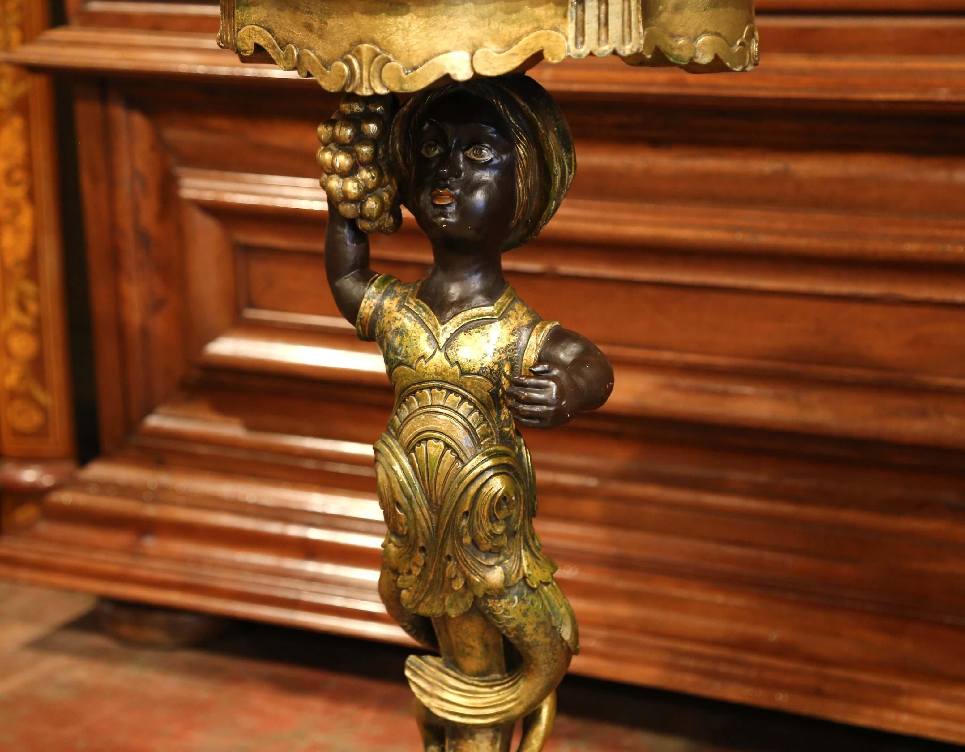 Hand-Carved Early 20th Century Italian Carved Polychrome and Gilt Figure Side Table For Sale
