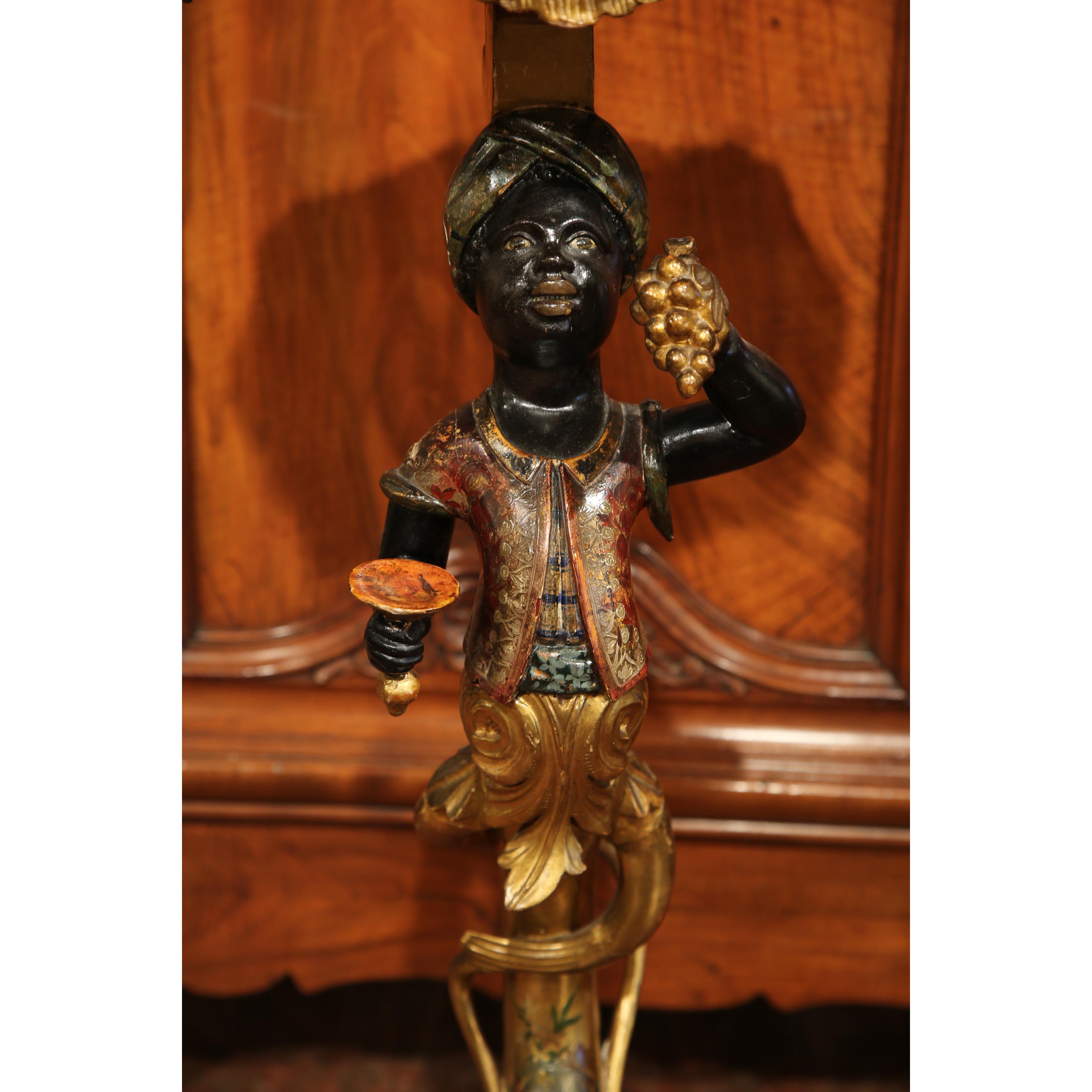 Hand-Carved Early 20th Century Italian Carved Polychrome, Gilt and Painted Figure Side Table For Sale