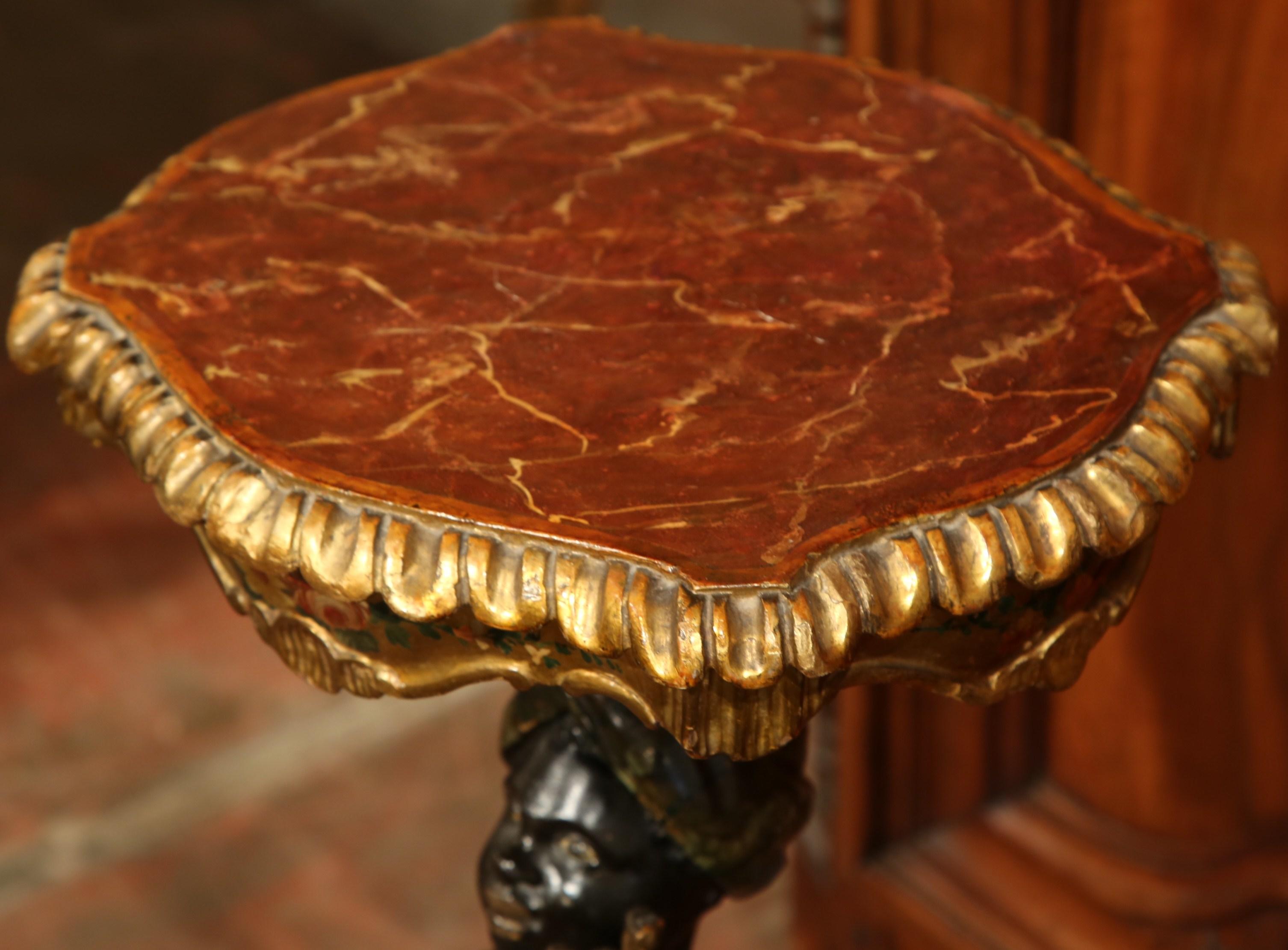 19th Century Early 20th Century Italian Carved Polychrome, Gilt and Painted Figure Side Table For Sale
