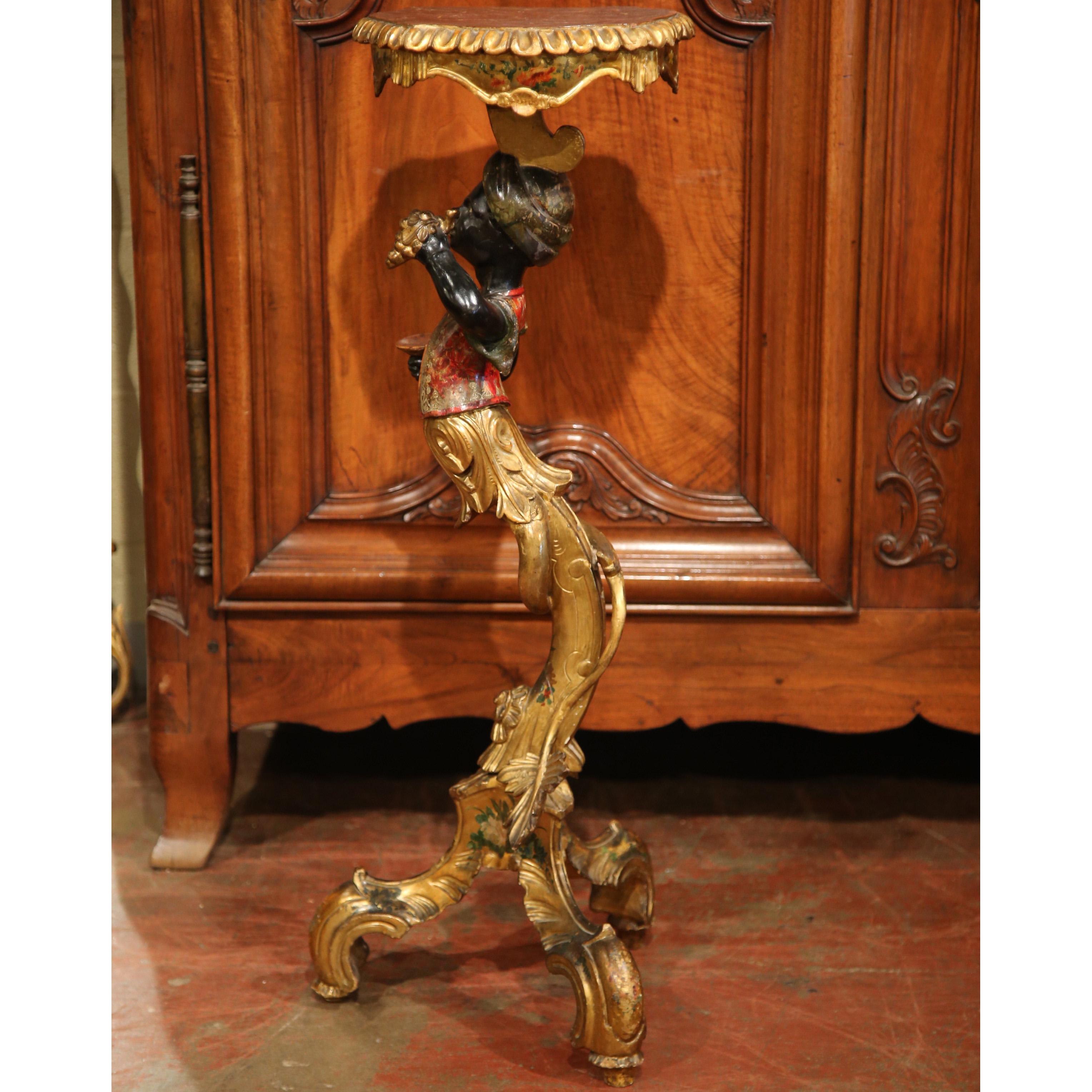Giltwood Early 20th Century Italian Carved Polychrome, Gilt and Painted Figure Side Table For Sale