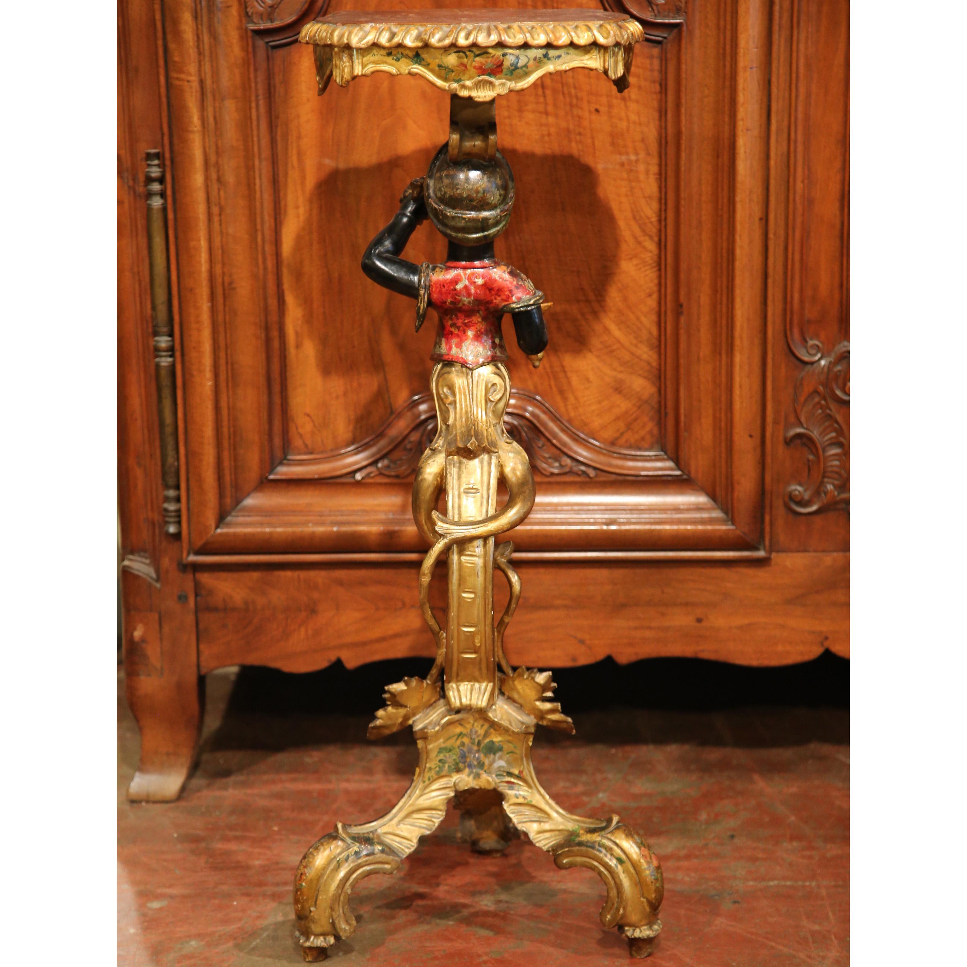 Early 20th Century Italian Carved Polychrome, Gilt and Painted Figure Side Table For Sale 1