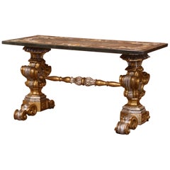 Early 20th Century Italian Carved Silver and Gilt Coffee Table with Marble Top