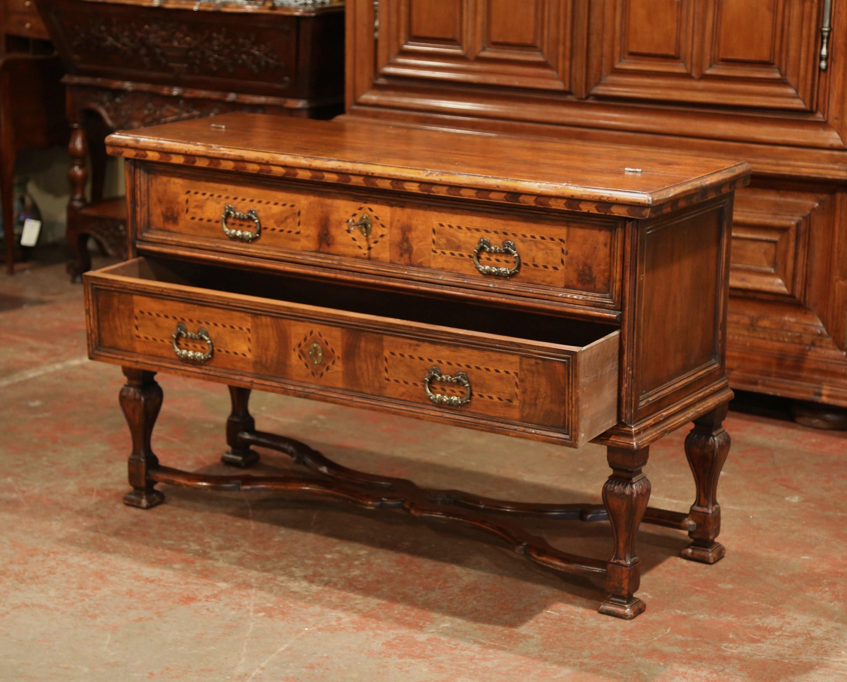 Early 20th Century Italian Carved Walnut Chest of Drawers, Writing Table Desk 4