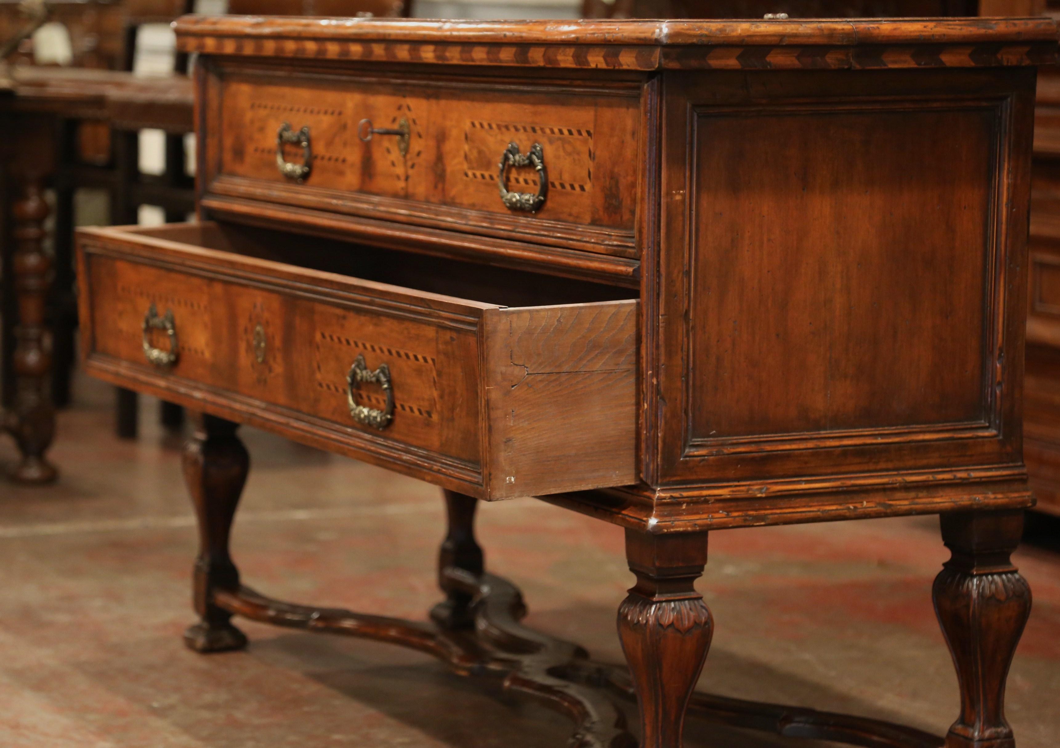 Early 20th Century Italian Carved Walnut Chest of Drawers, Writing Table Desk 5