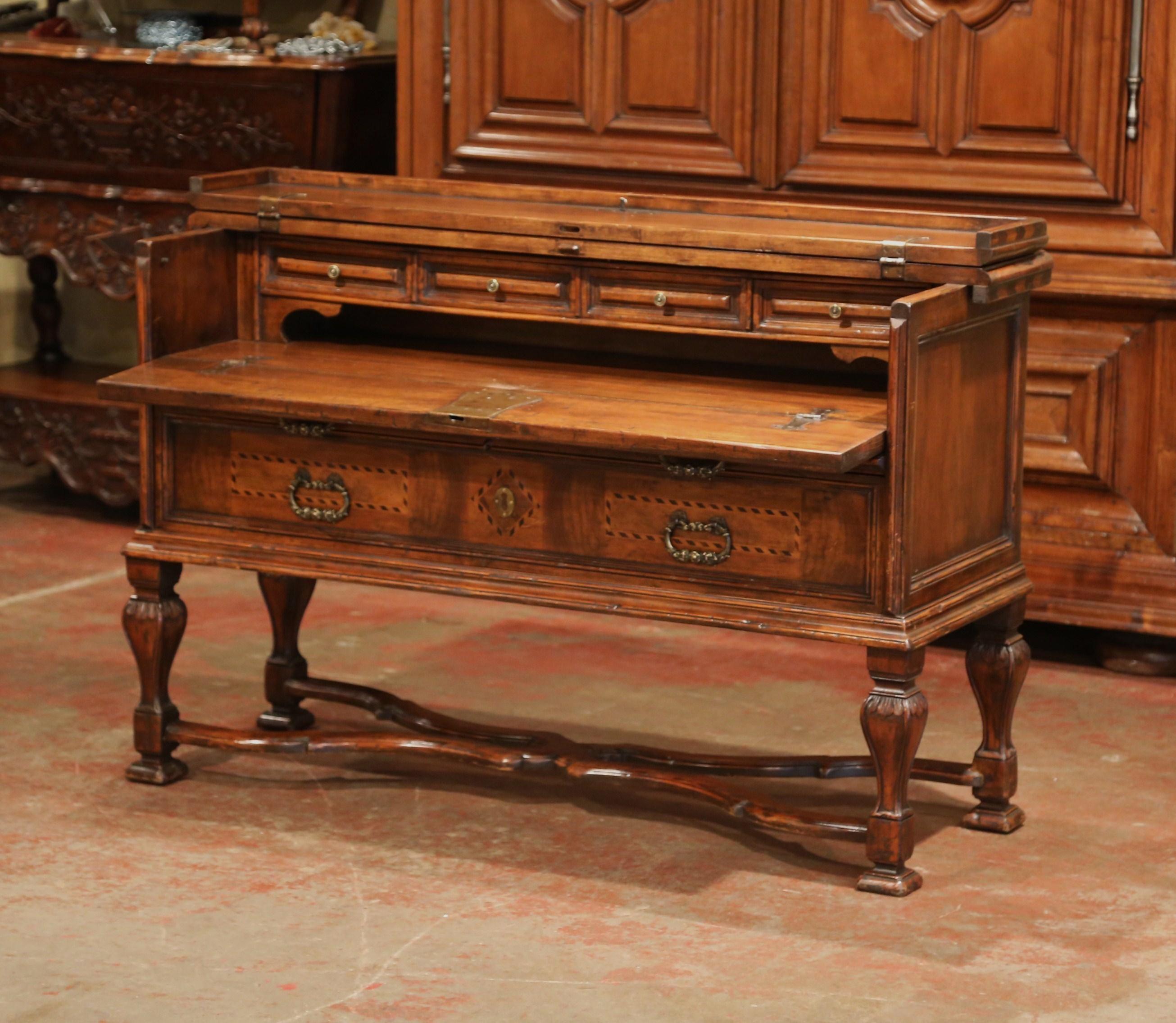 Early 20th Century Italian Carved Walnut Chest of Drawers, Writing Table Desk In Excellent Condition In Dallas, TX