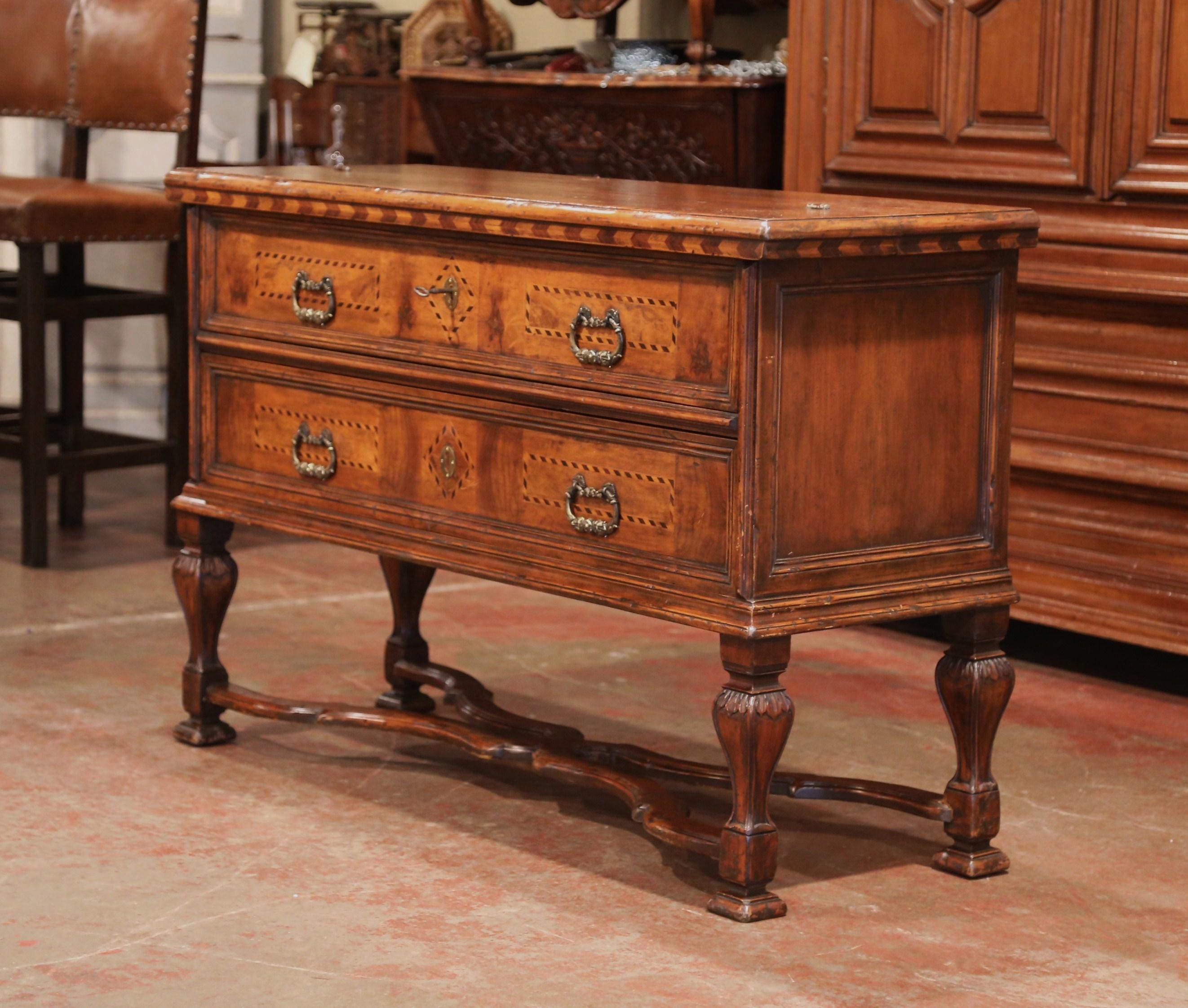 Early 20th Century Italian Carved Walnut Chest of Drawers, Writing Table Desk 2