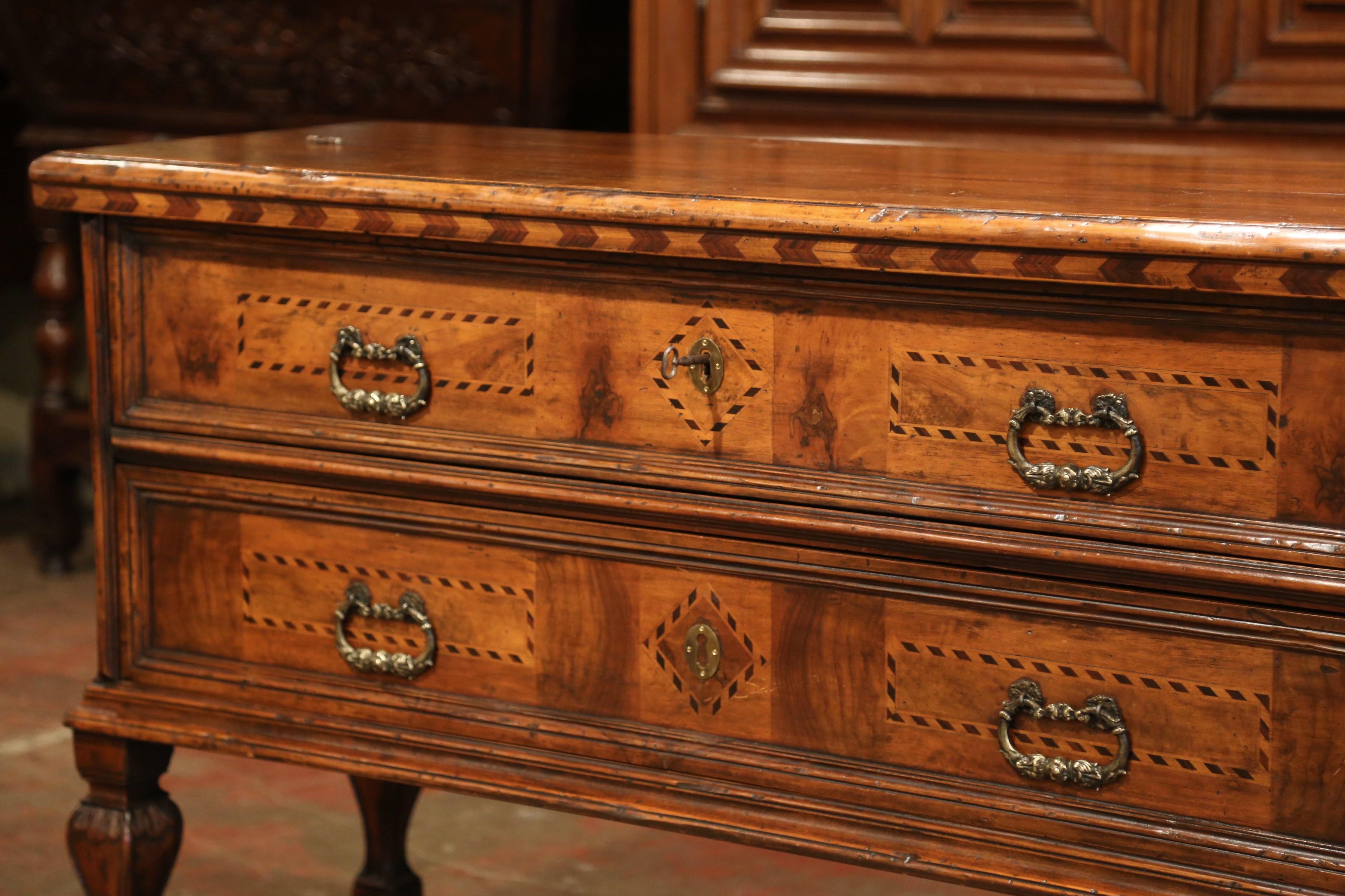 Early 20th Century Italian Carved Walnut Chest of Drawers, Writing Table Desk 3