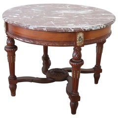 Early 20th Century Italian Carved Walnut Round Center Table with Red Marble Top