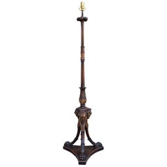 Early 20th Century Italian Carved Wood Floor Lamp with Rams Heads