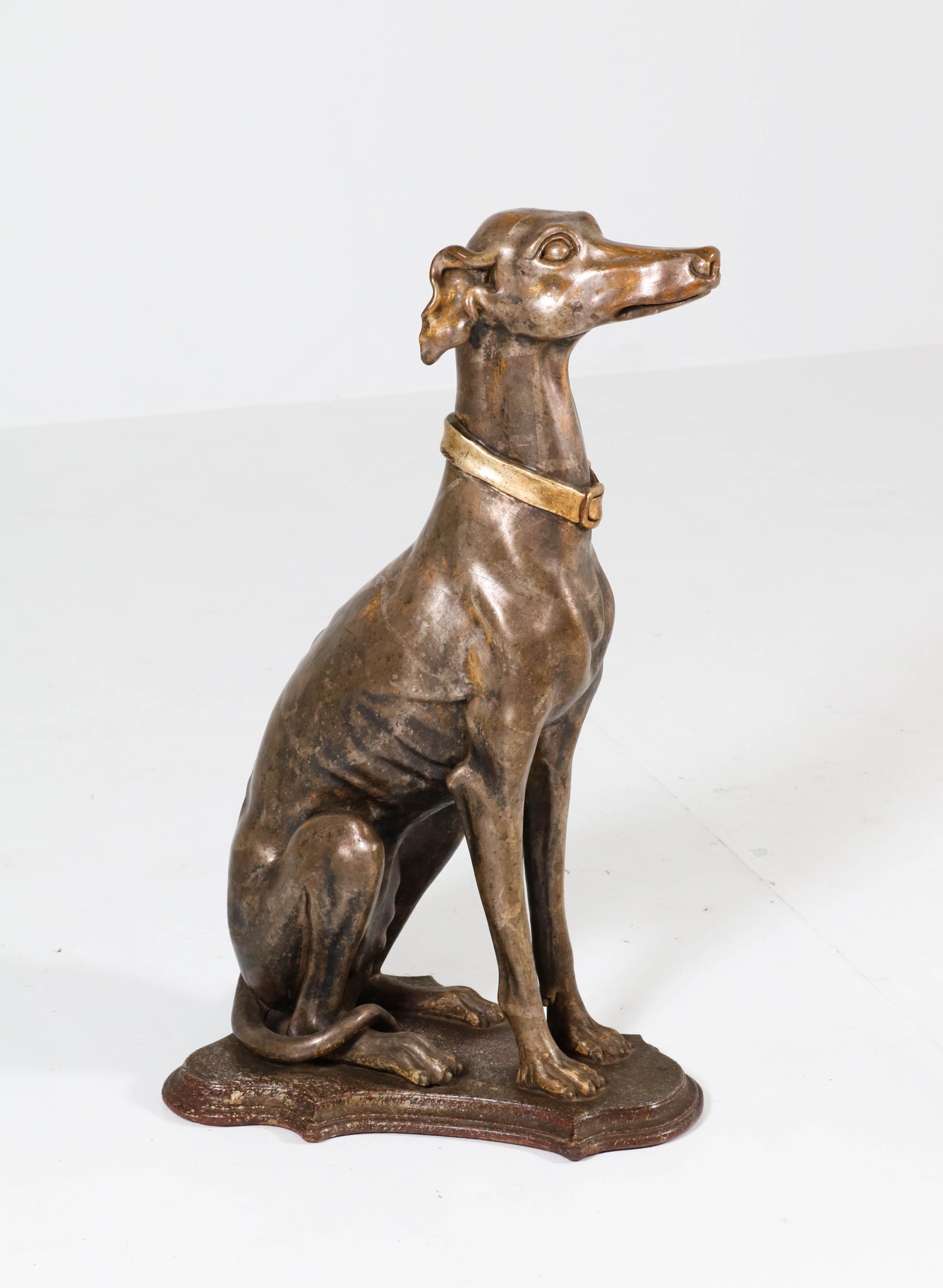 Early 20th Century Italian Carved Wood Seated Greyhound Sculptures 9