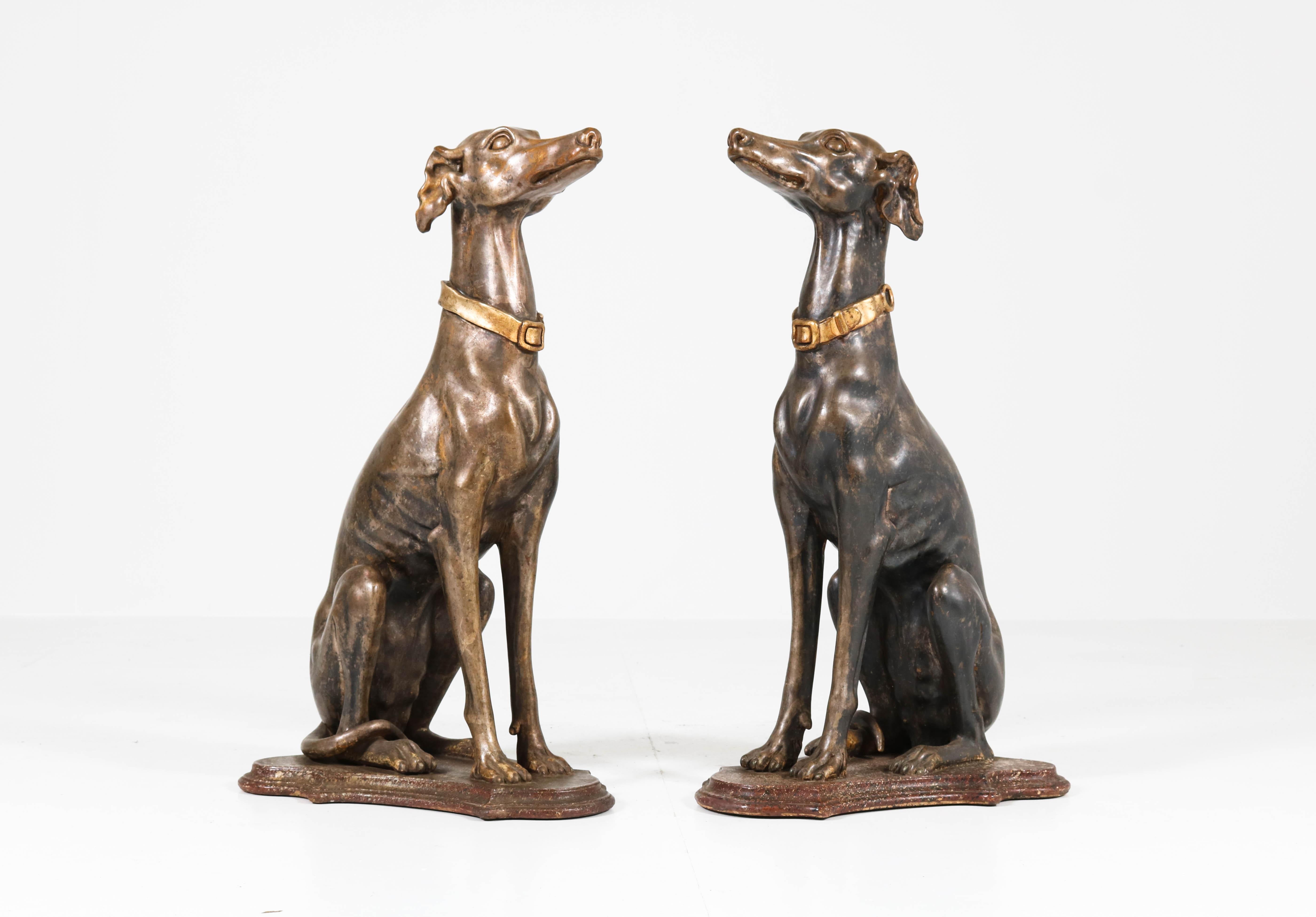 Early 20th Century Italian Carved Wood Seated Greyhound Sculptures 10