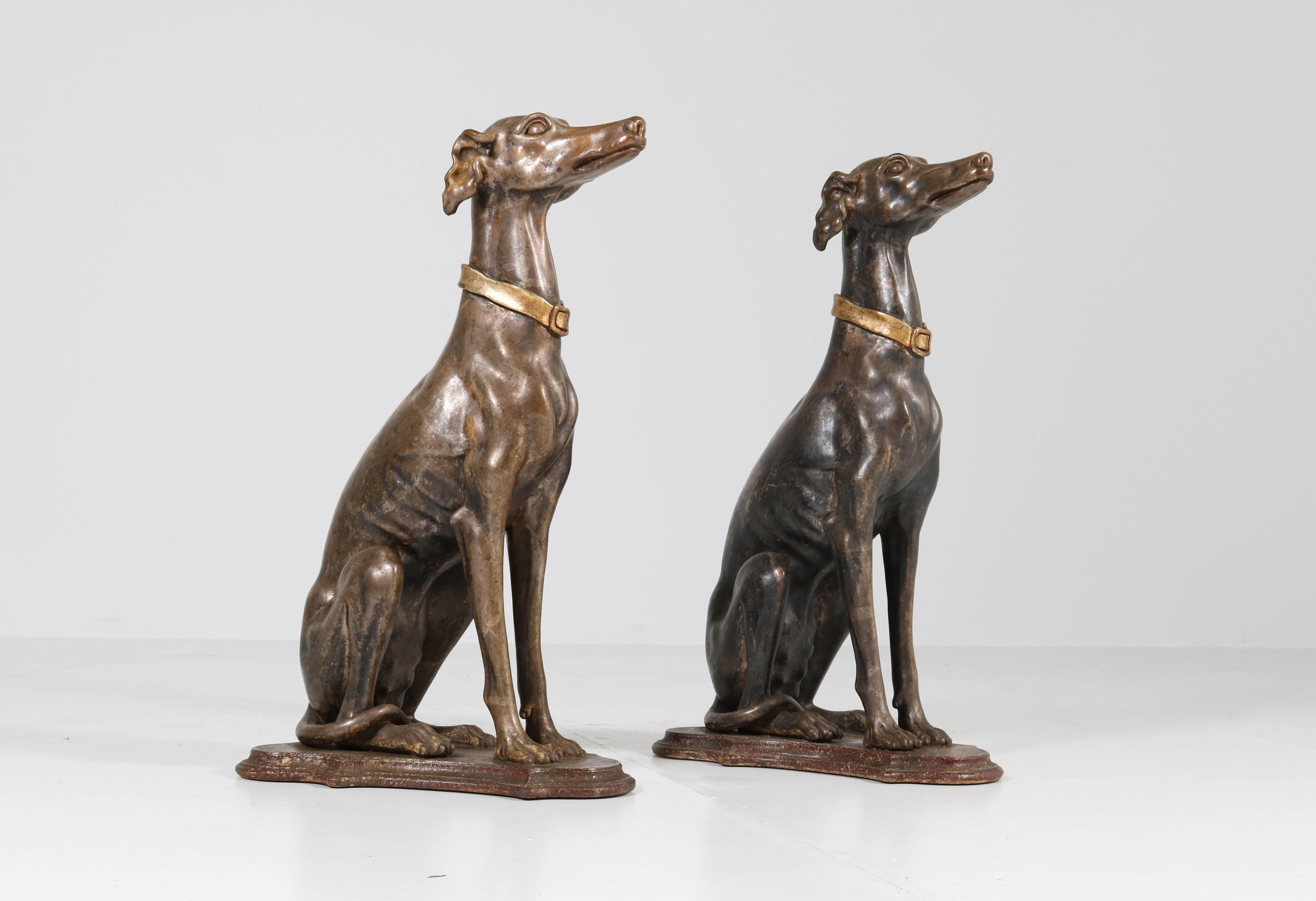 Early 20th Century Italian Carved Wood Seated Greyhound Sculptures 11