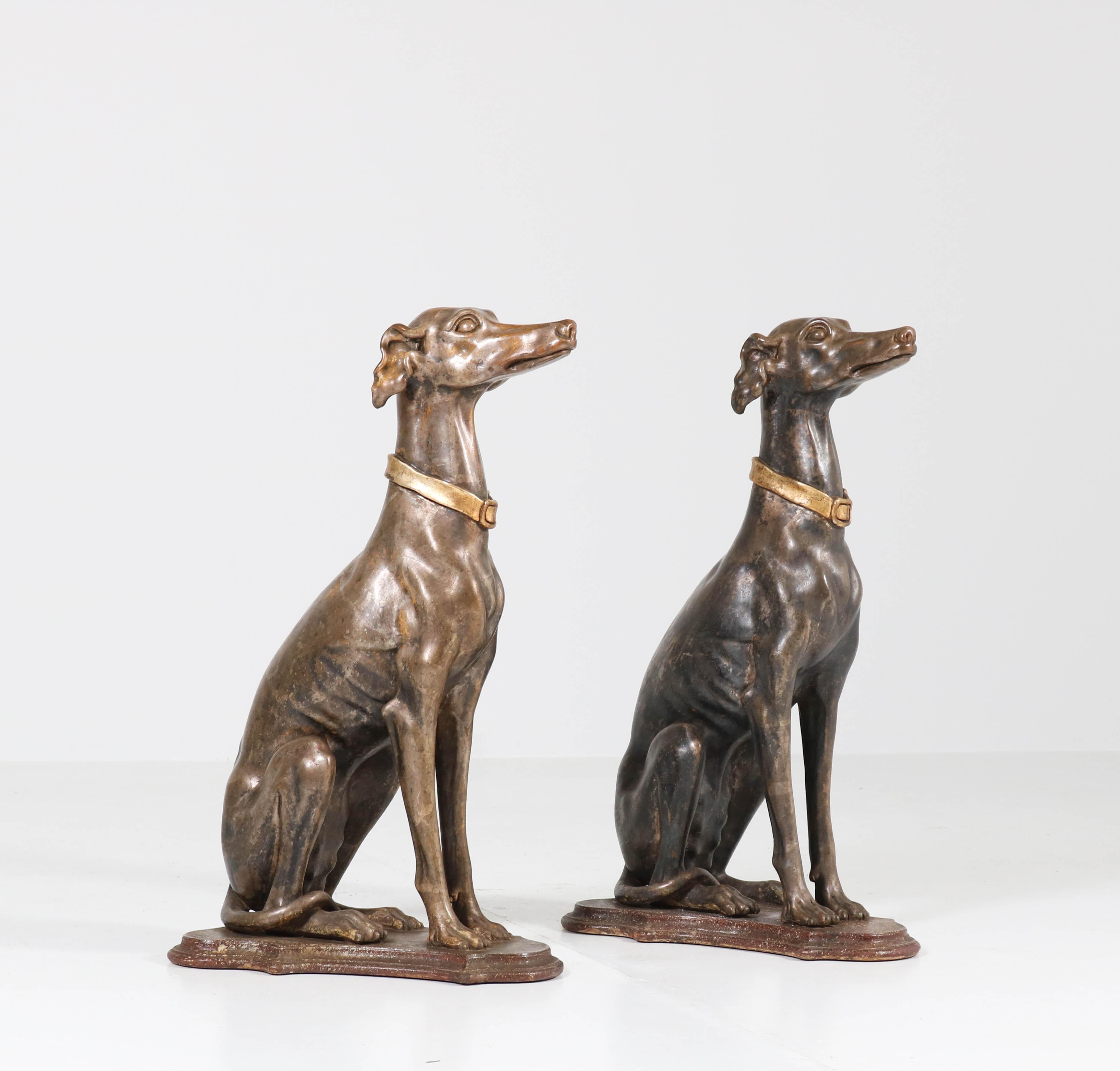 Early 20th Century Italian Carved Wood Seated Greyhound Sculptures 12