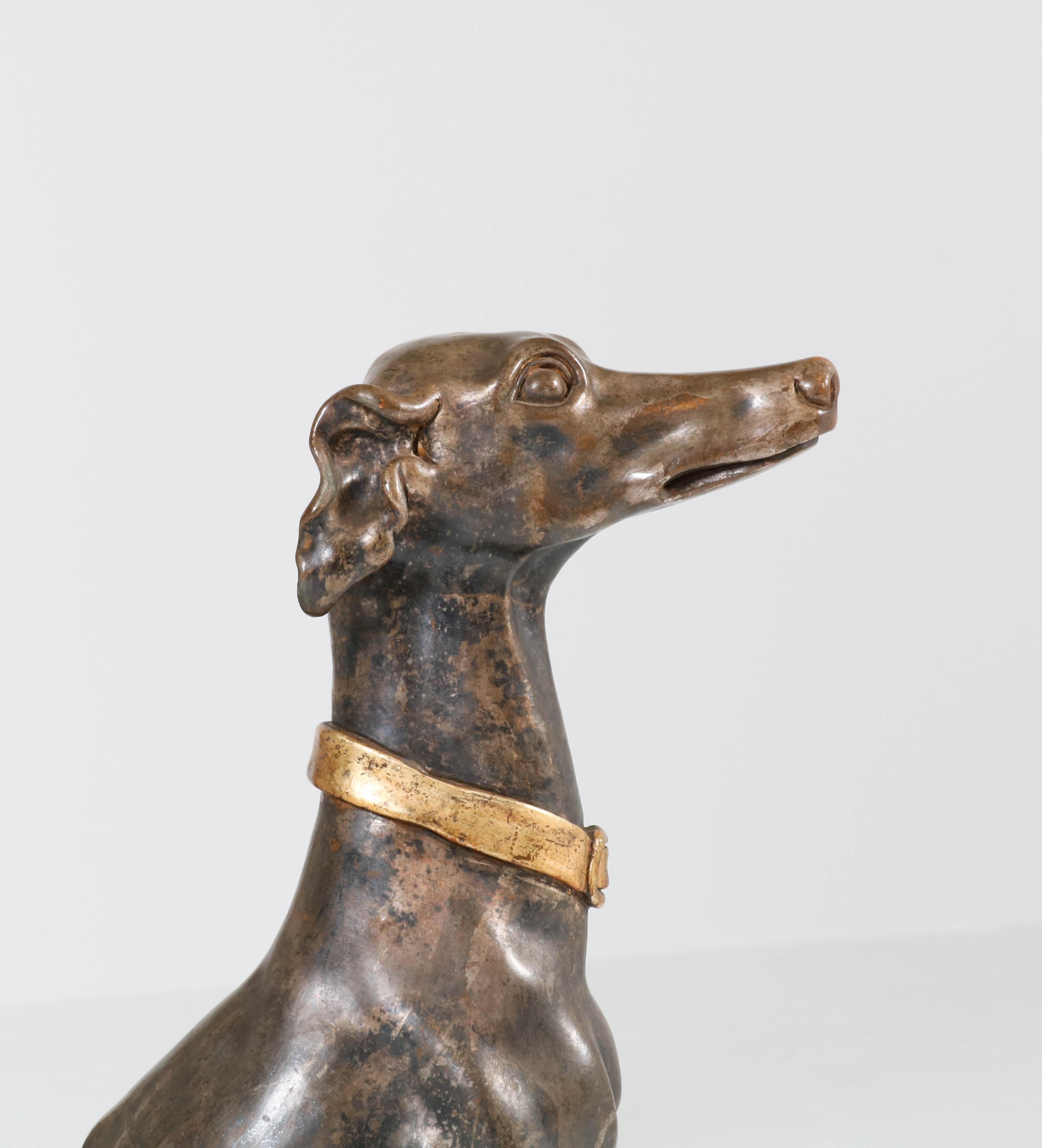 Early 20th Century Italian Carved Wood Seated Greyhound Sculptures 13