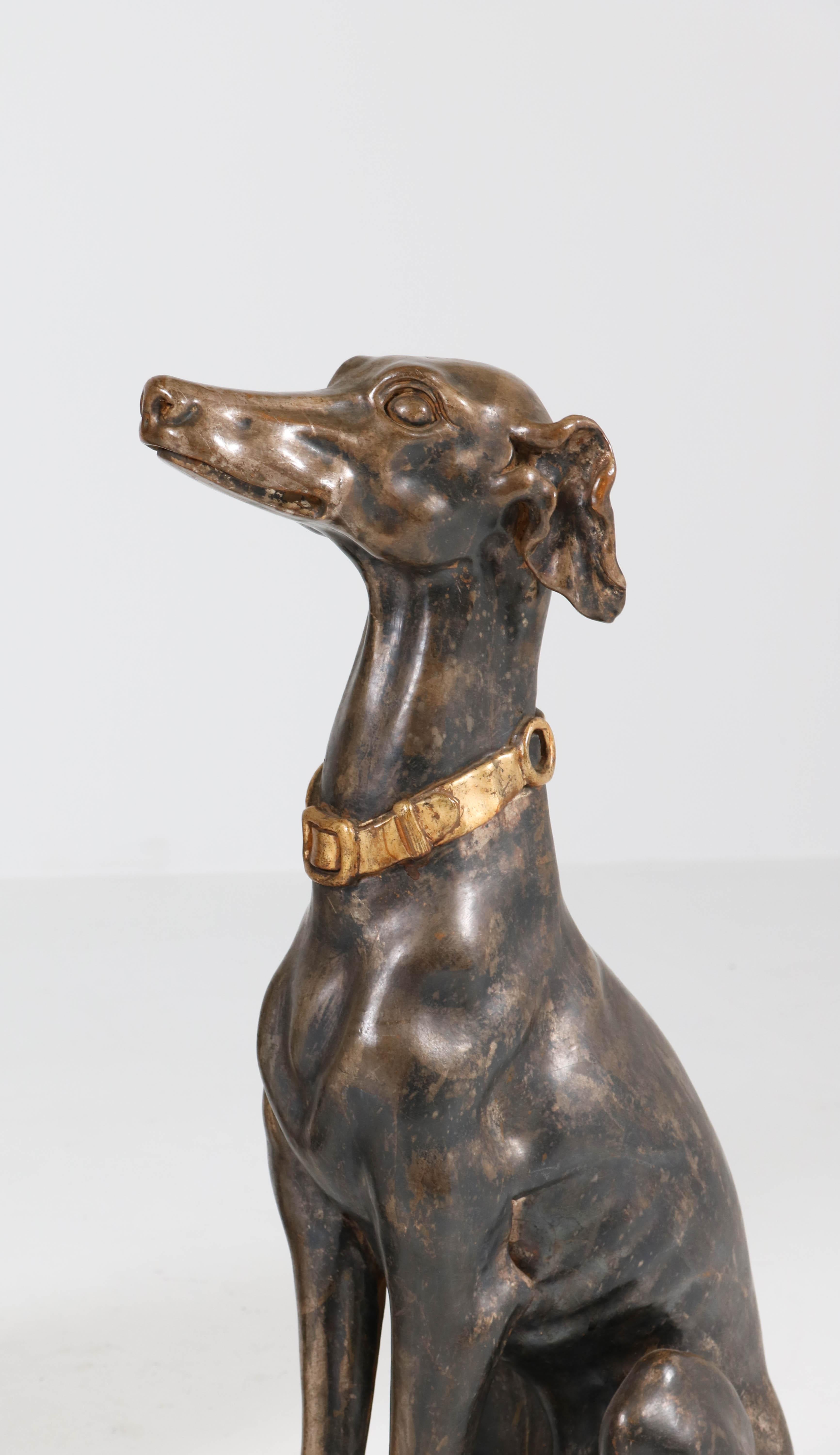 Early 20th Century Italian Carved Wood Seated Greyhound Sculptures 1