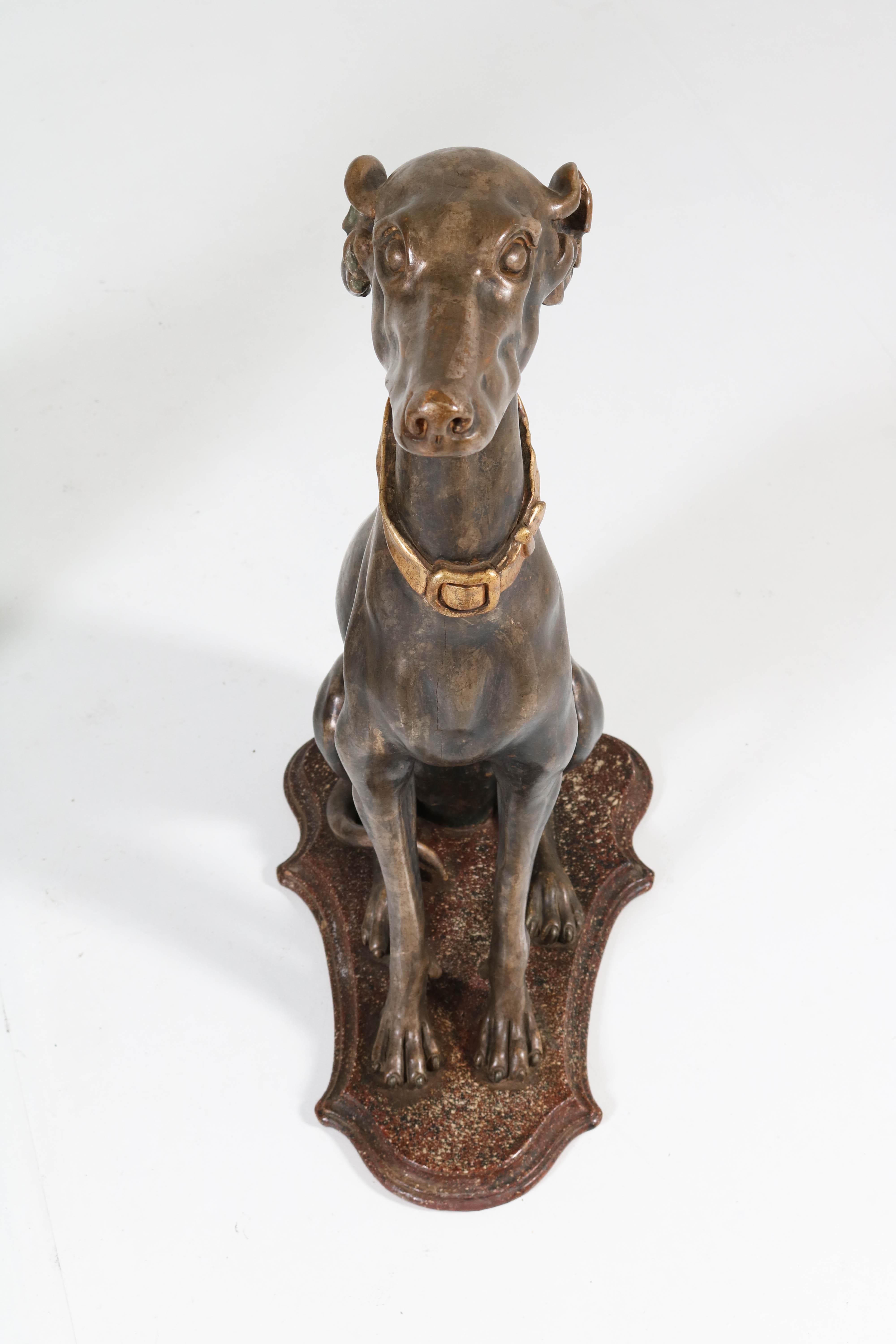 Early 20th Century Italian Carved Wood Seated Greyhound Sculptures 3