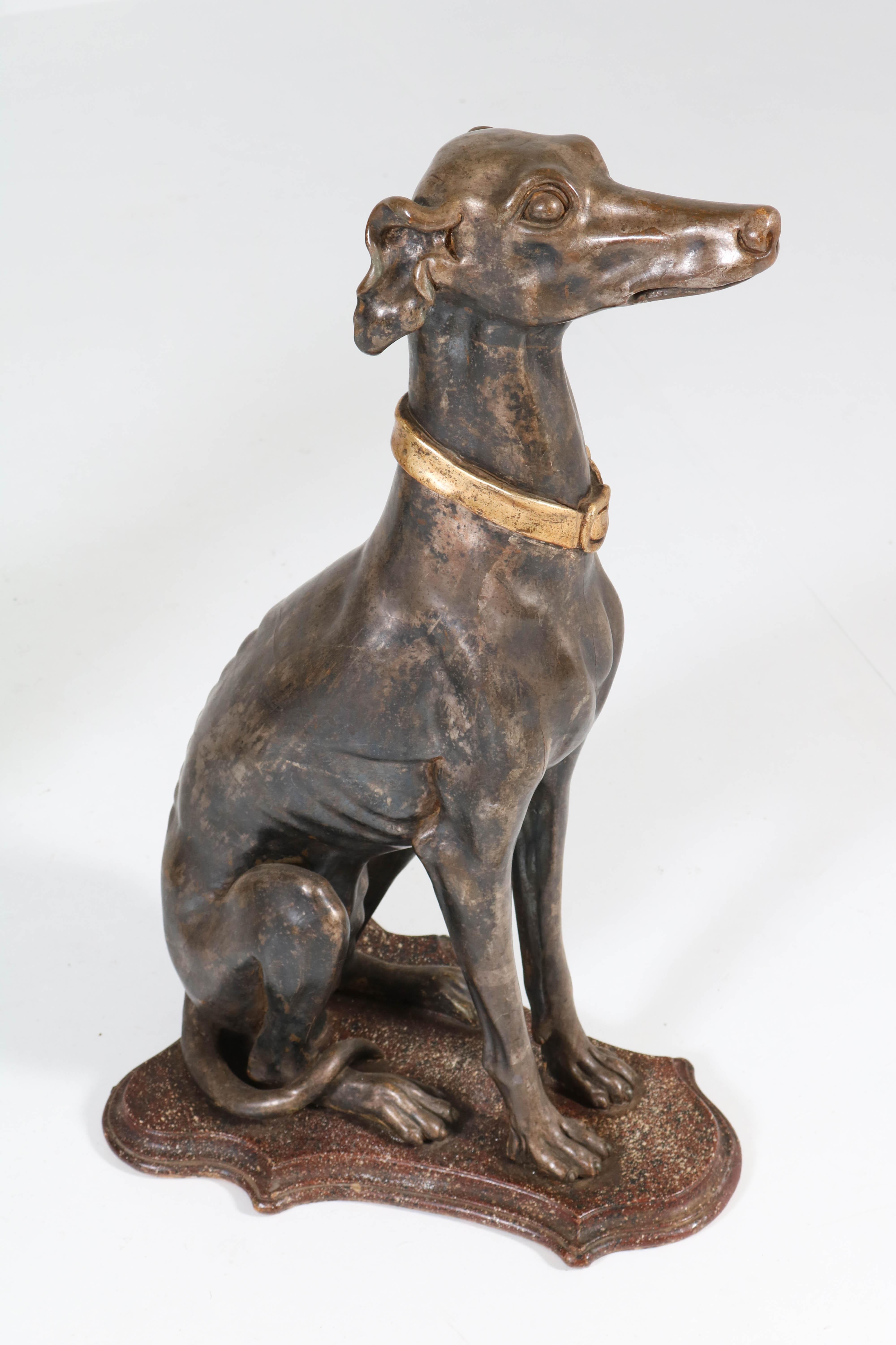 Early 20th Century Italian Carved Wood Seated Greyhound Sculptures 5