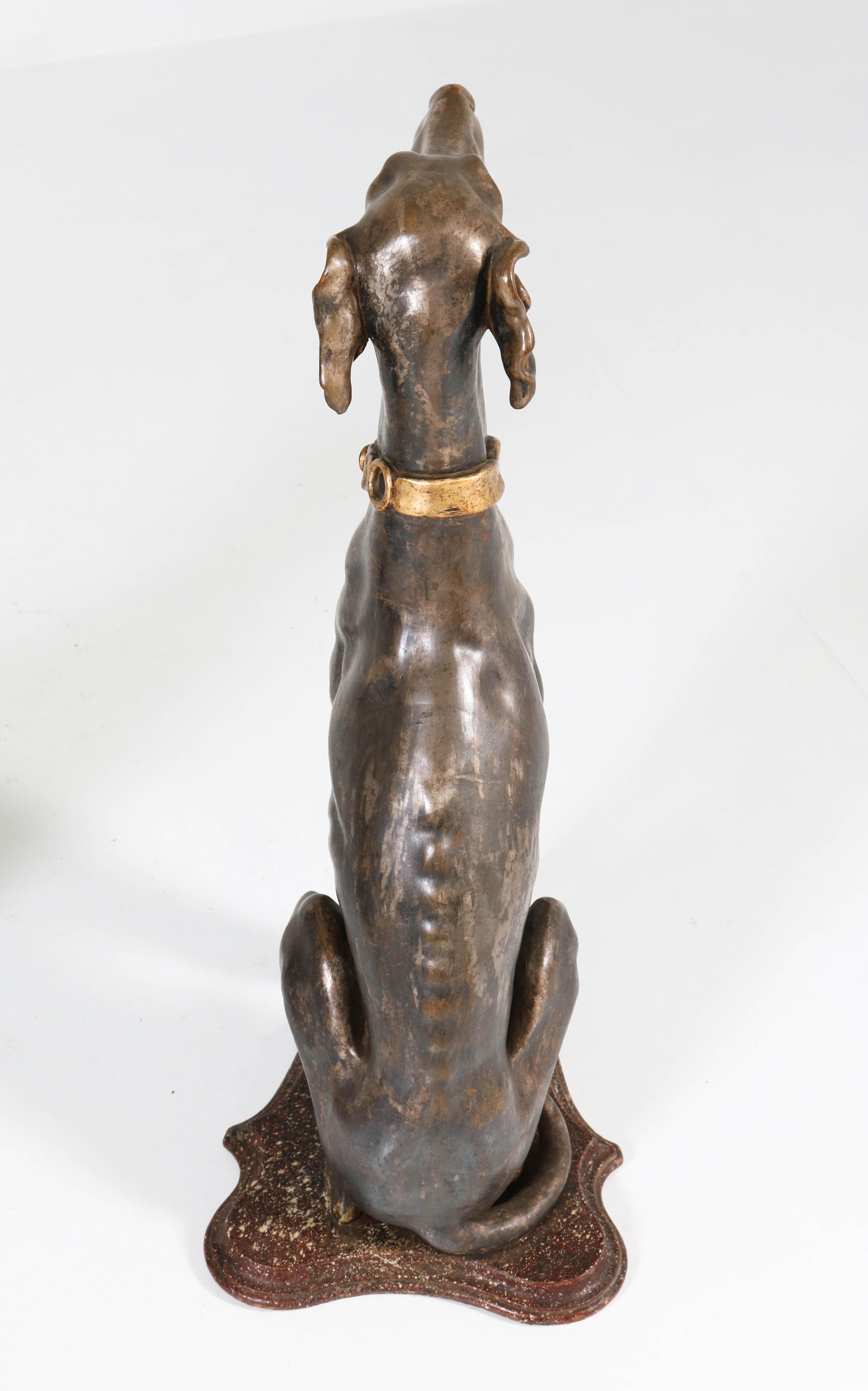 Early 20th Century Italian Carved Wood Seated Greyhound Sculptures 6