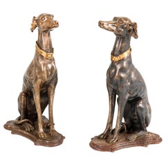 Early 20th Century Italian Carved Wood Seated Greyhound Sculptures