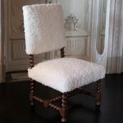 Early 20th Century Italian Chair Walnut and White Curly Wool Fabric