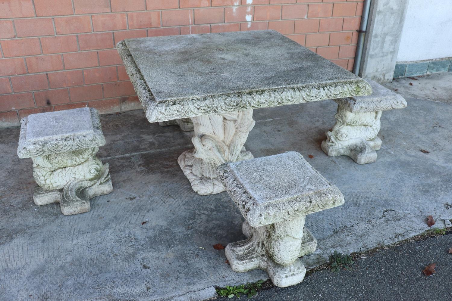 Early 20th Century Italian Charles X Garden Set Table and Four Stools 5
