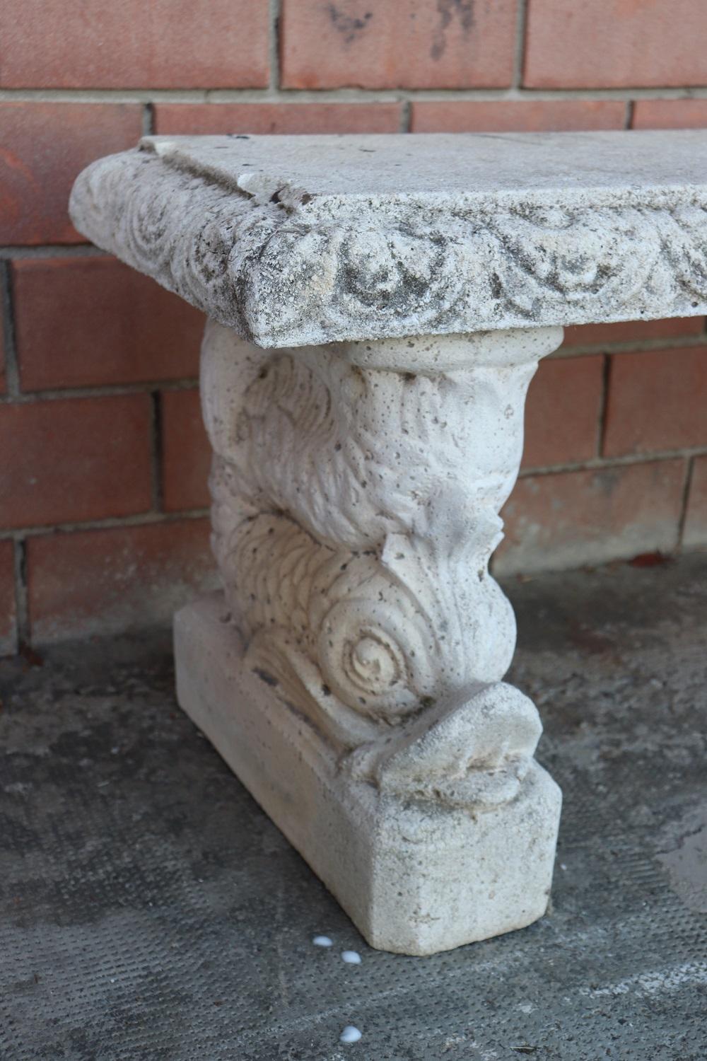 Stone Early 20th Century Italian Charles X Style Outdoor and Garden Bench