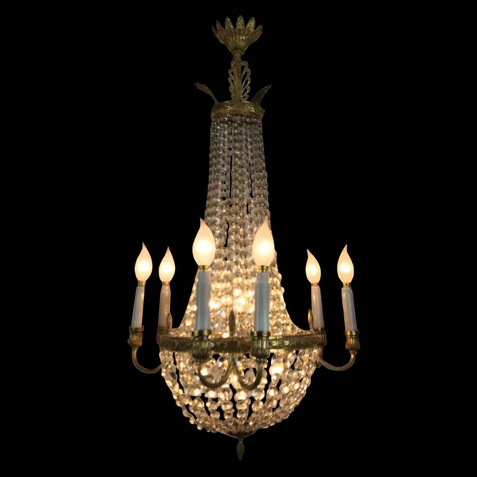 Early 20th Century Italian Crystal Basket Chandelier Gilt Bronze Empire Style In Good Condition In Milan, IT