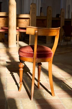 Early 20th Century Italian Curved Back Chair in Walnut with Red Velvet Seat