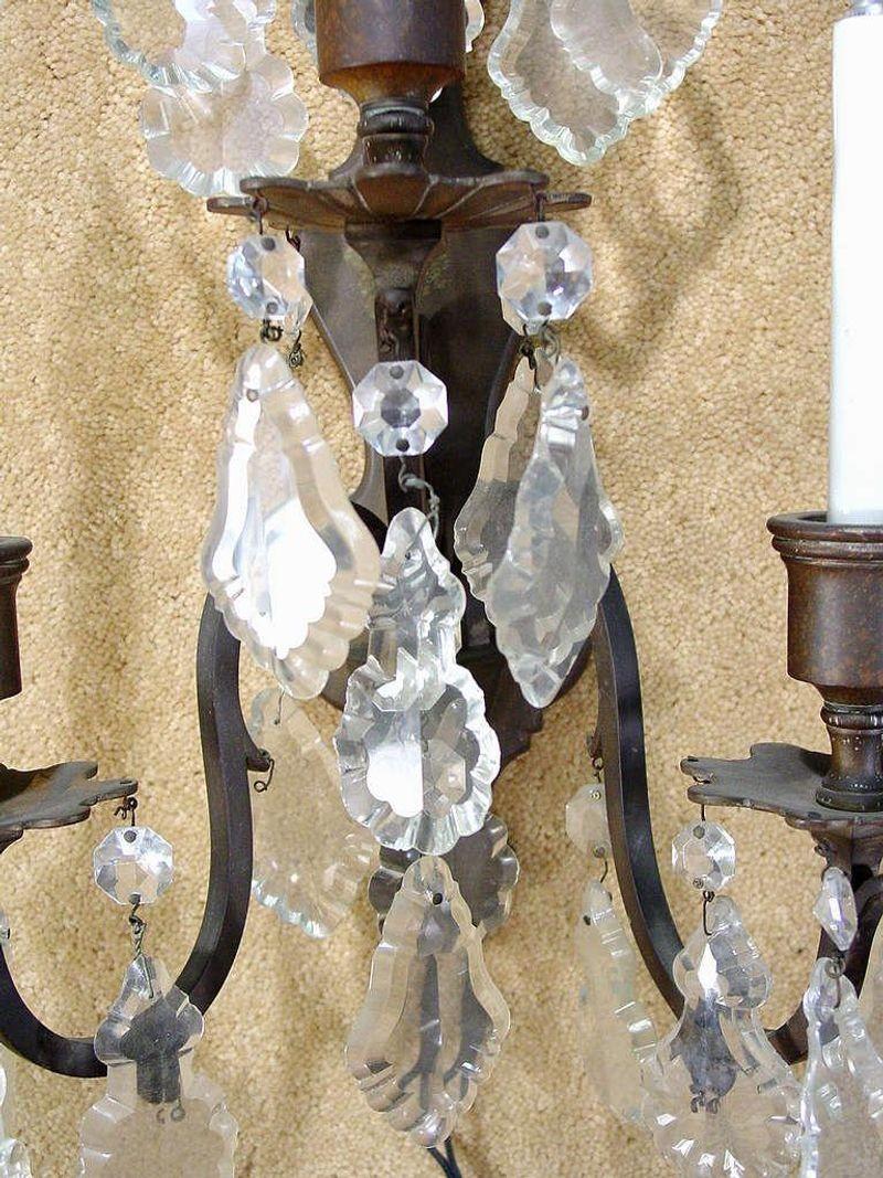 Early 20th Century Italian Cut Crystal Wall Sconces, a Pair In Excellent Condition For Sale In Van Nuys, CA