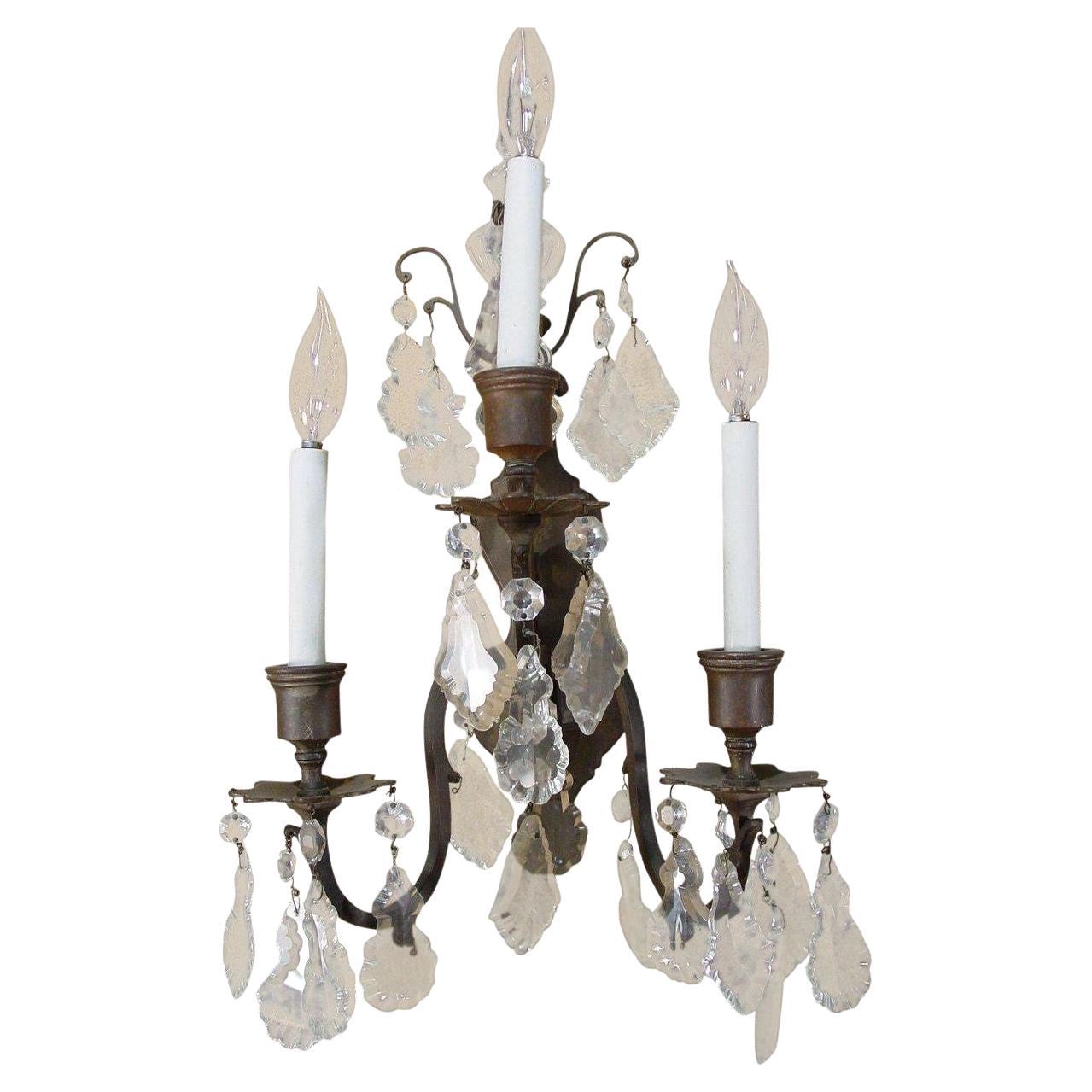 Early 20th Century Italian Cut Crystal Wall Sconces, a Pair For Sale