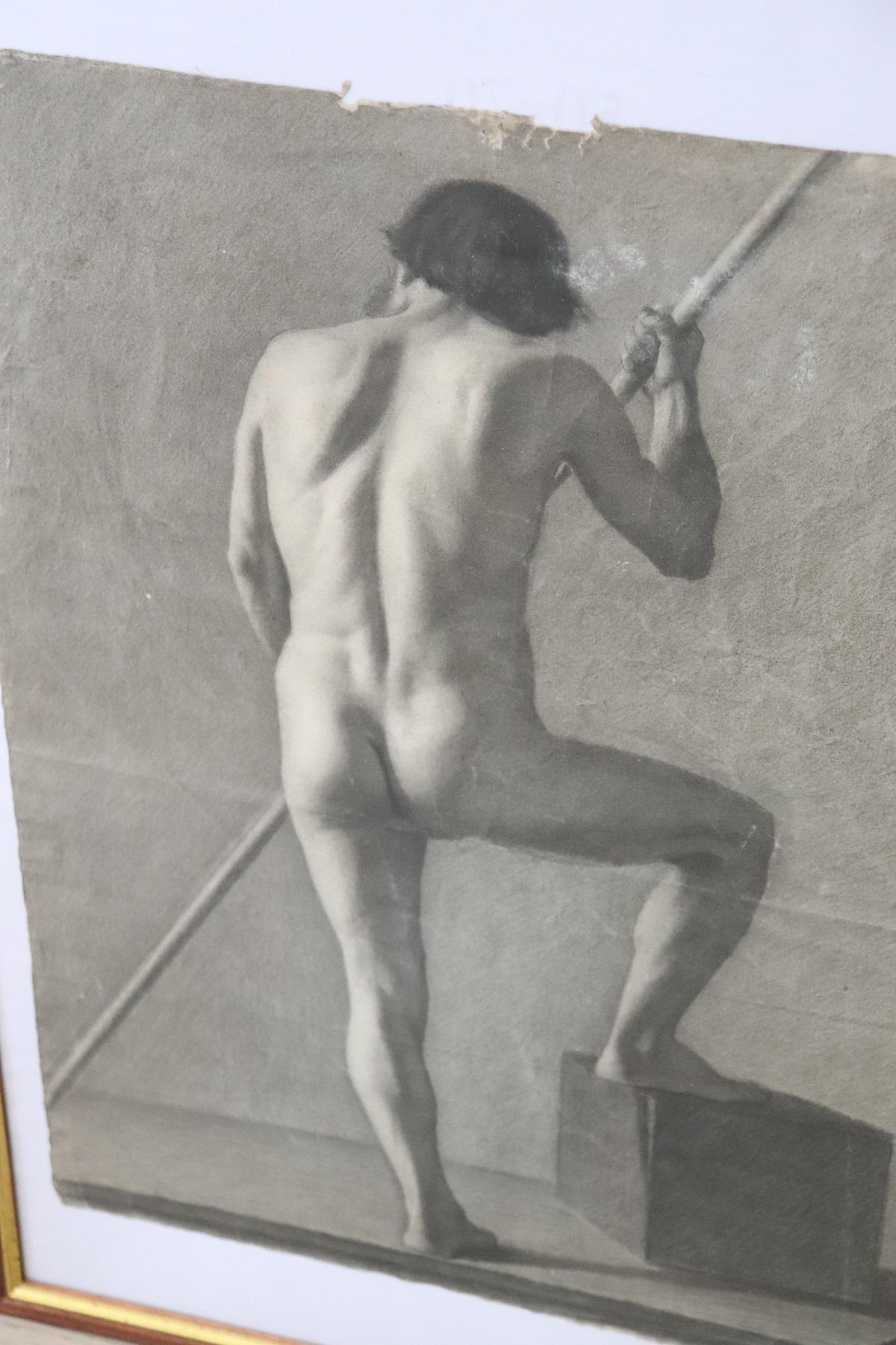 Early 20th Century Italian Drawings on Paper Male Nudes, Set of 3 1